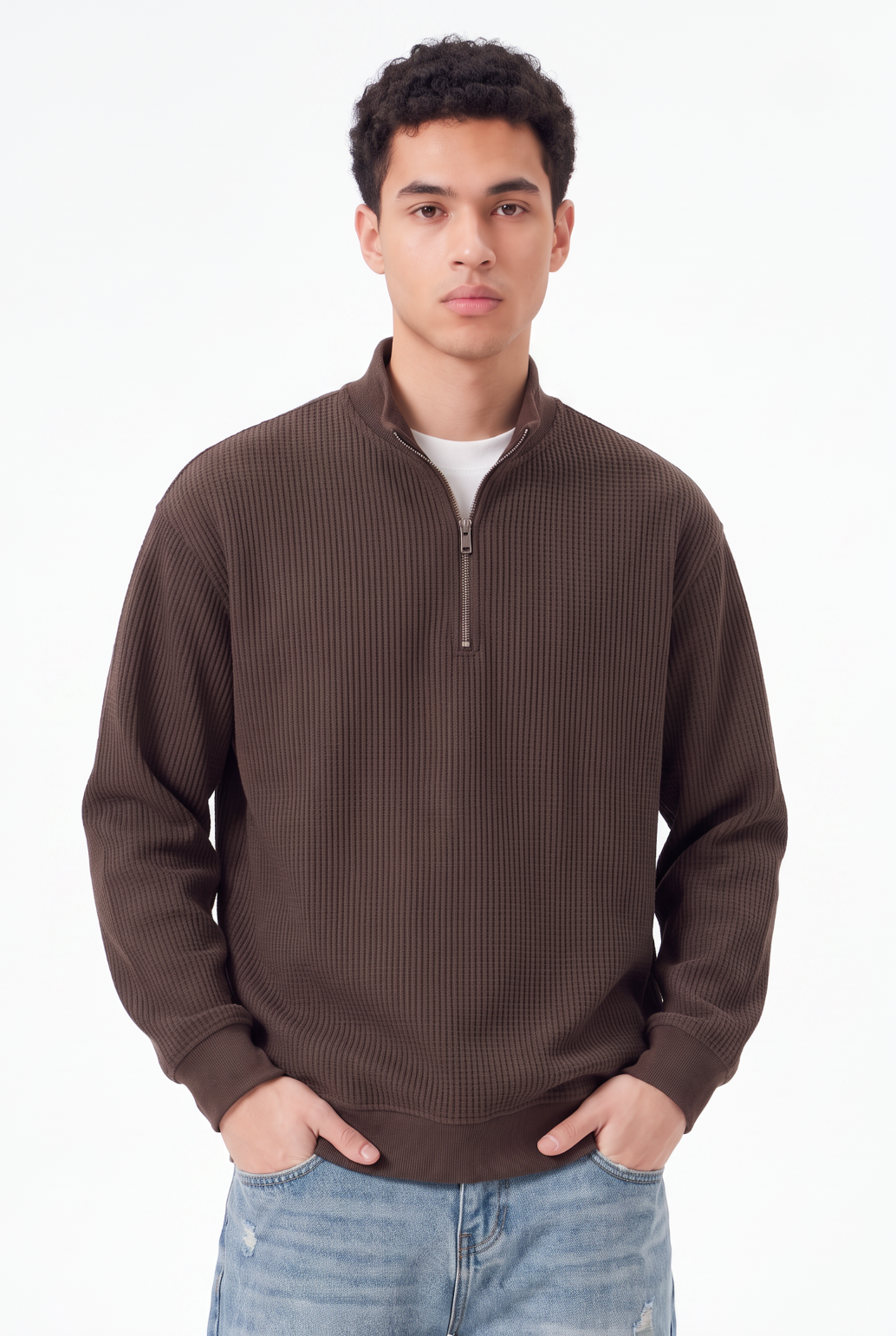 Brown Ribbed Oversized Sweatshirt