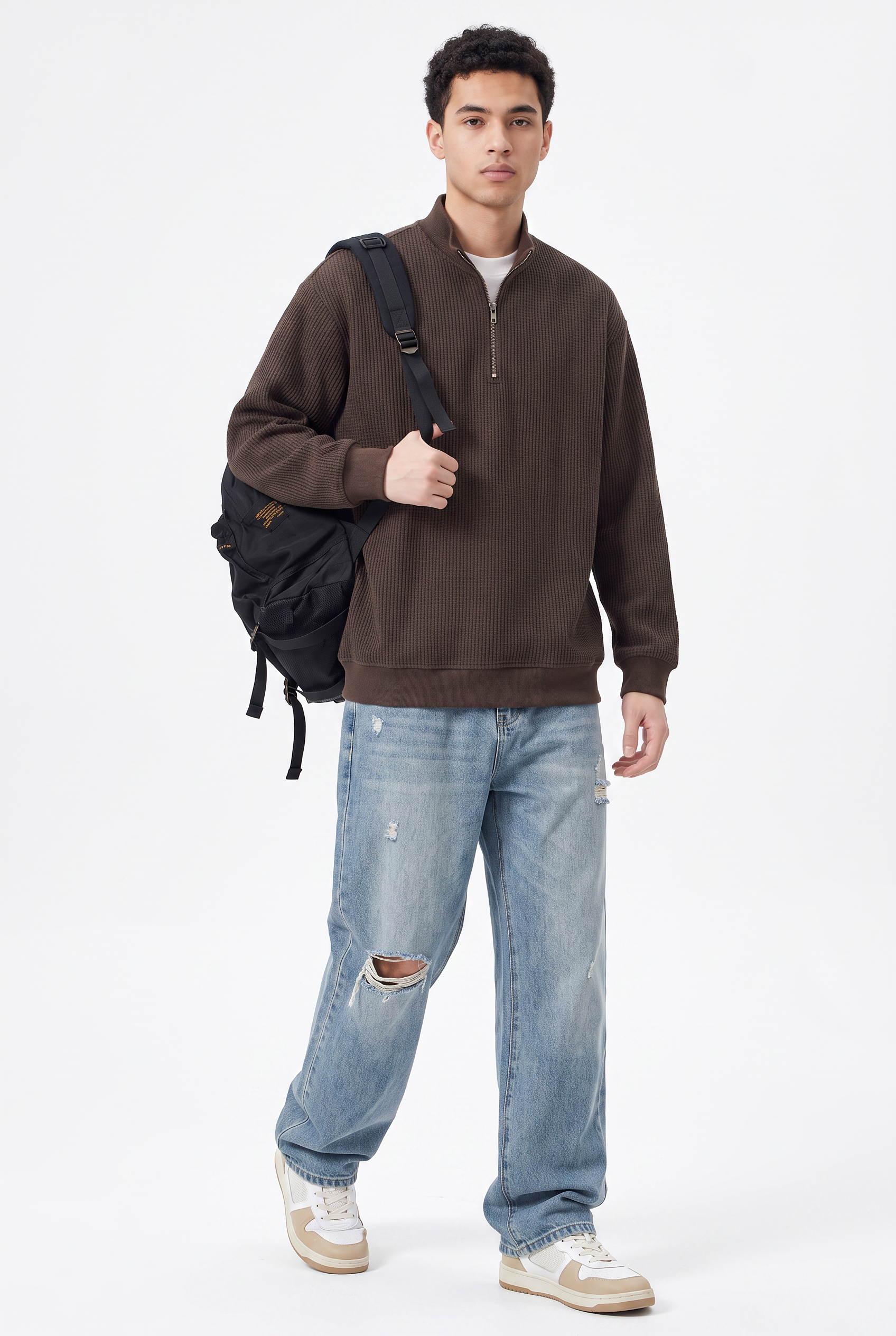 Brown Ribbed Oversized Sweatshirt