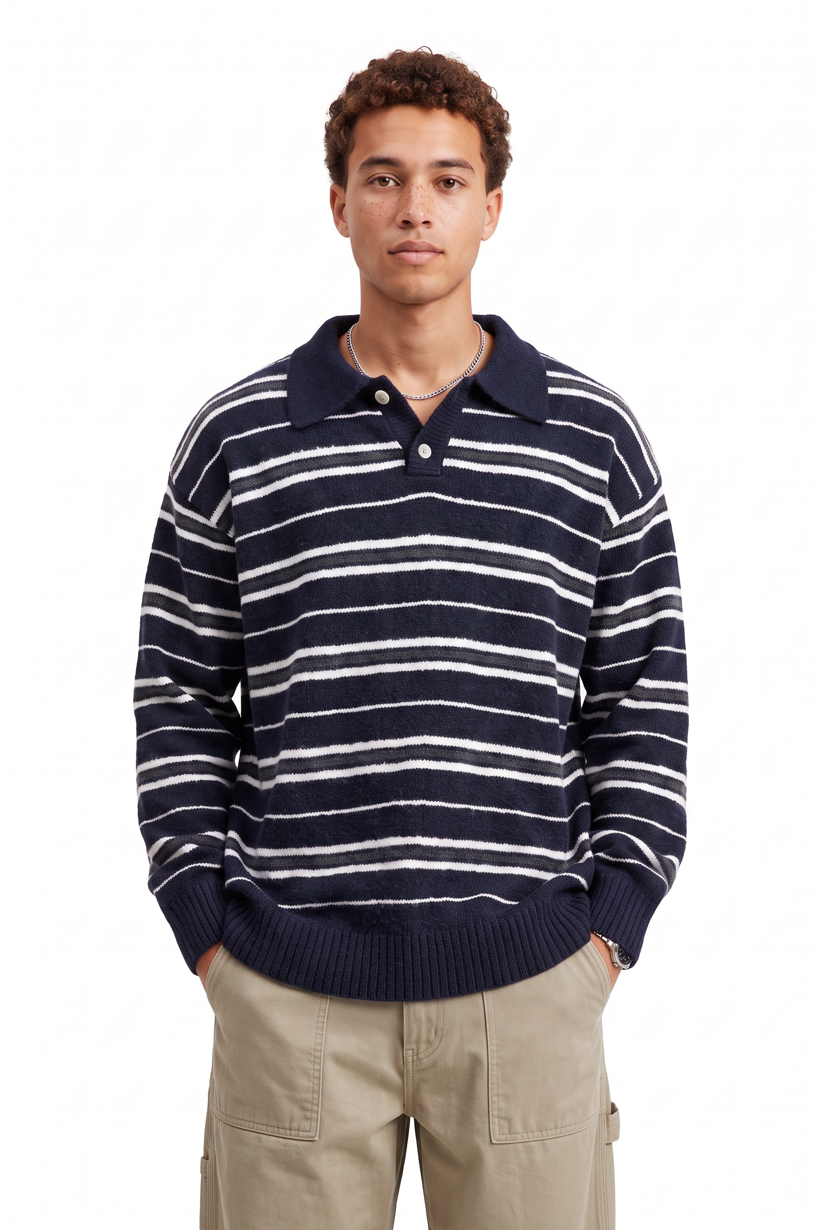 Steel Blue Ribbed Crew Neck Sweater