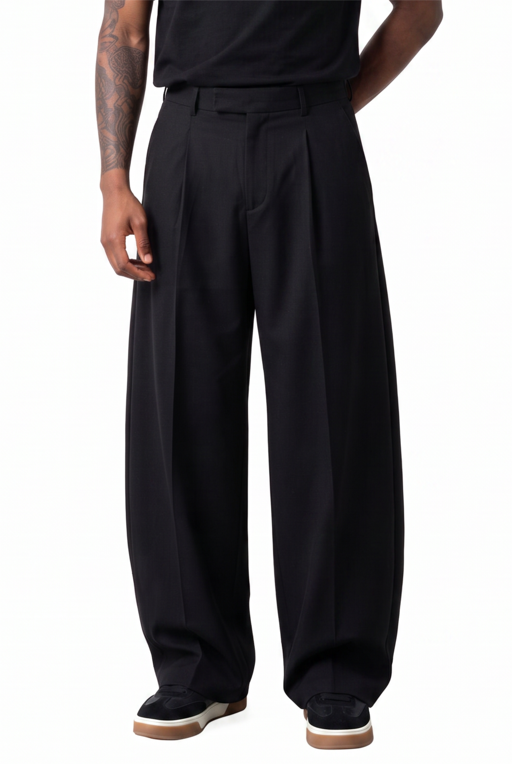 Black Drawstring Straight Casual Trousers
