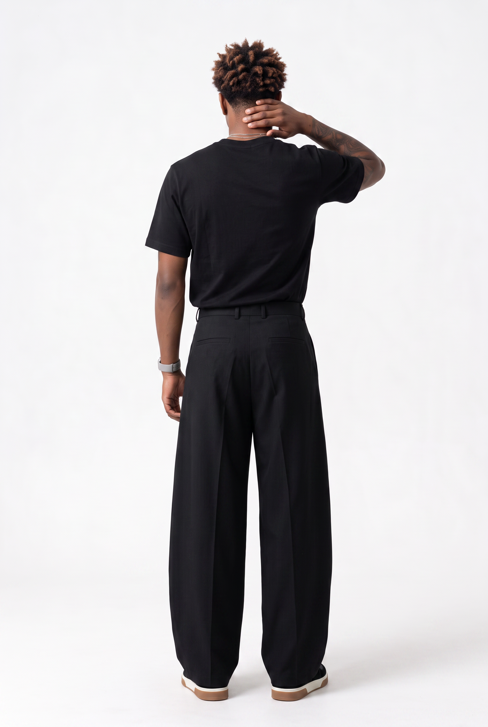 Black Drawstring Straight Casual Trousers