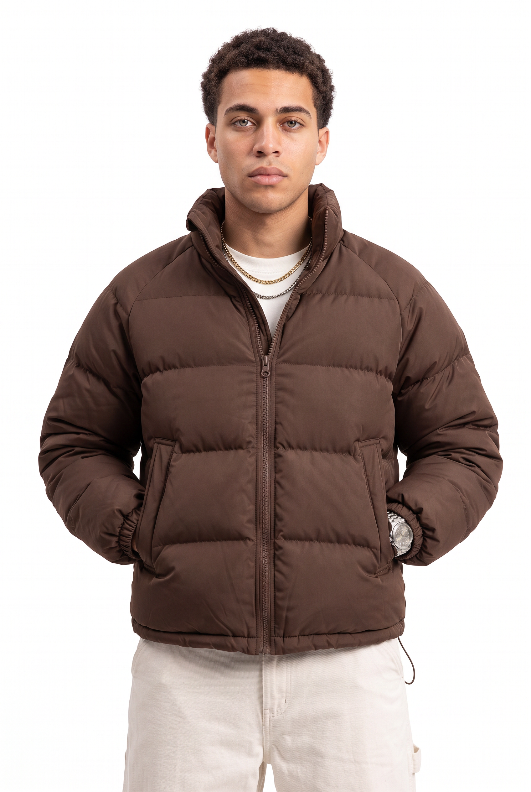 Brown Zip Placket Overshirt Jacket