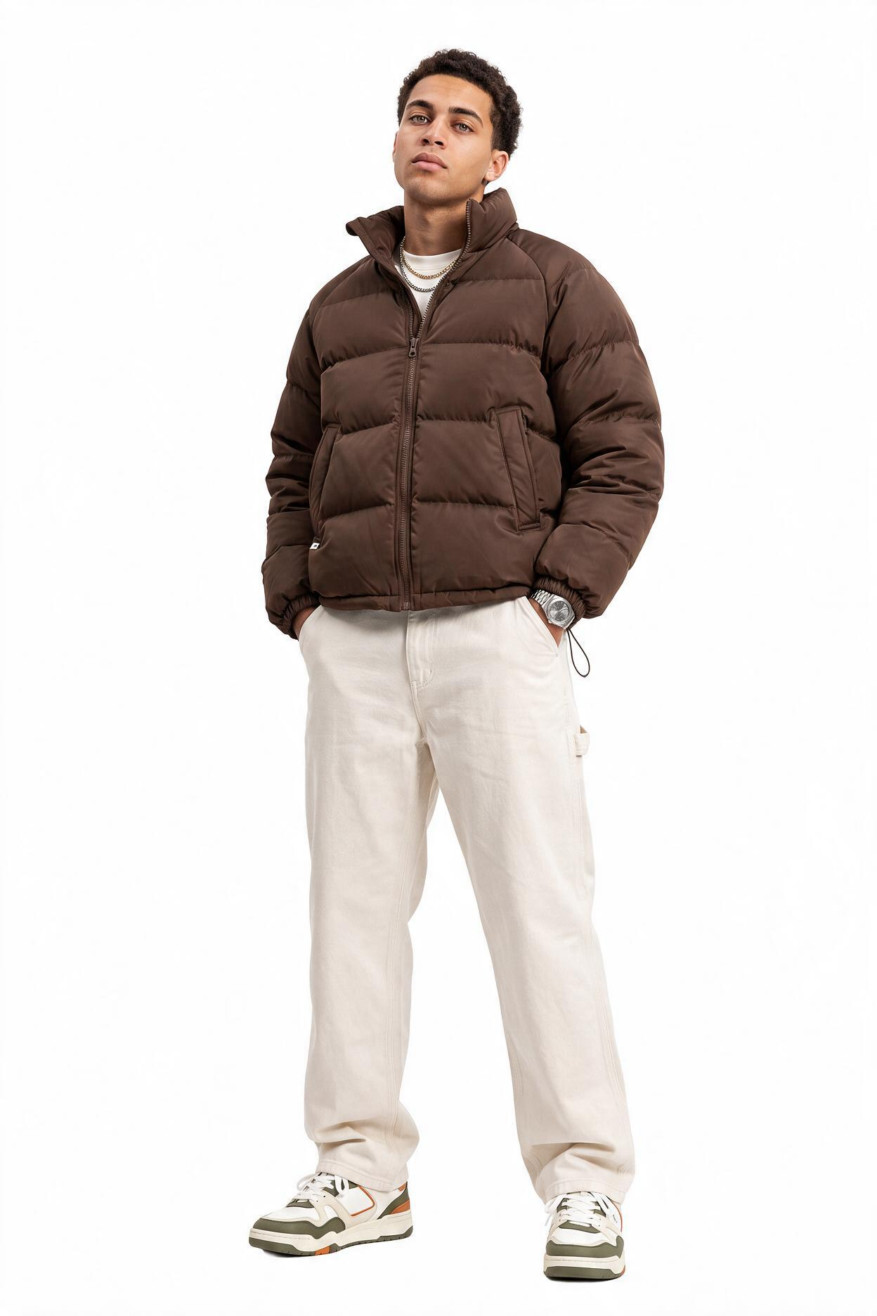 Brown Zip Placket Overshirt Jacket