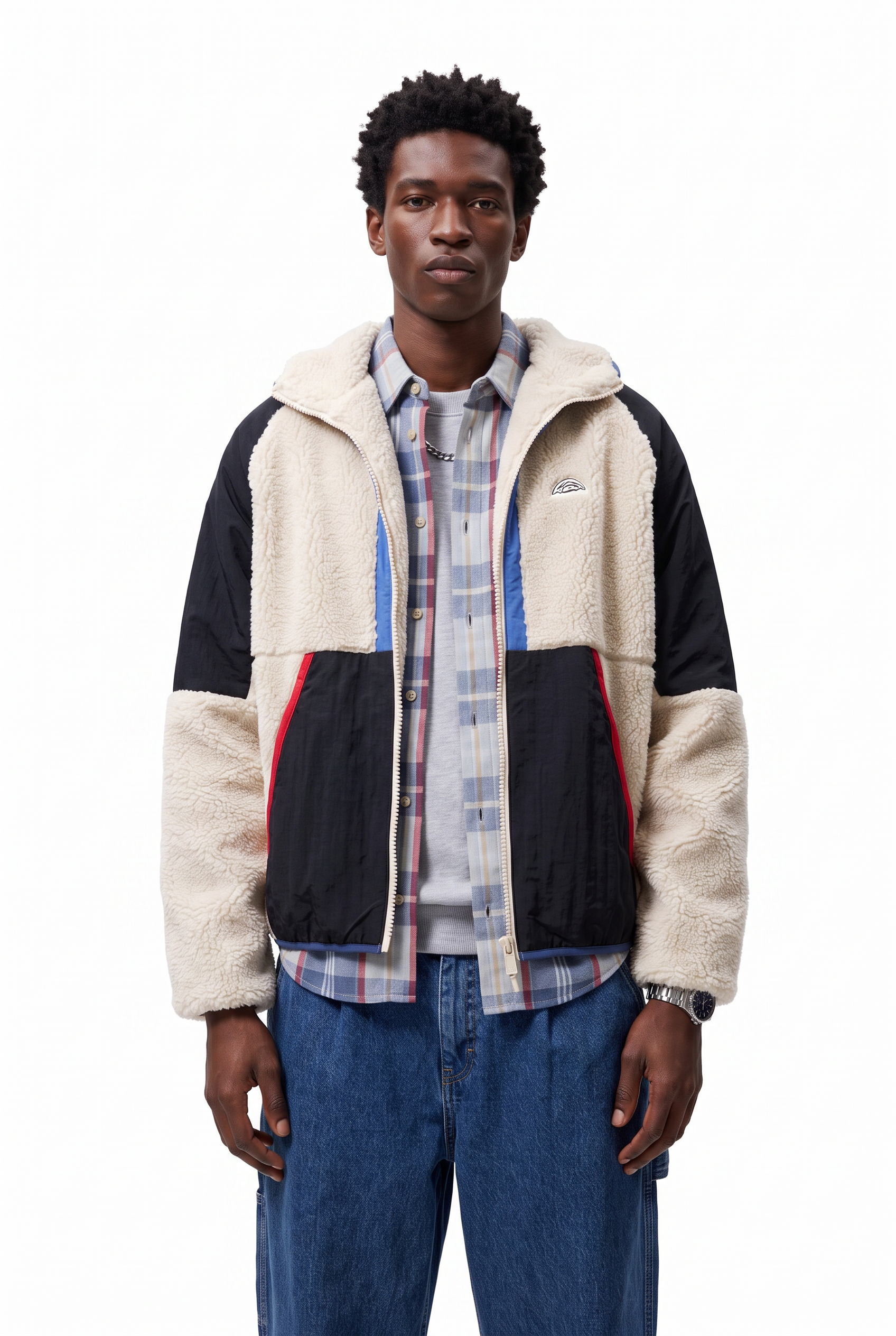 White Zip Mandarin Collar Jacket