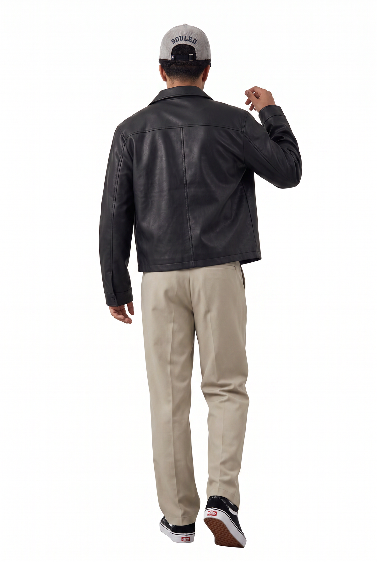 Cropped Black Leather Zip Jacket