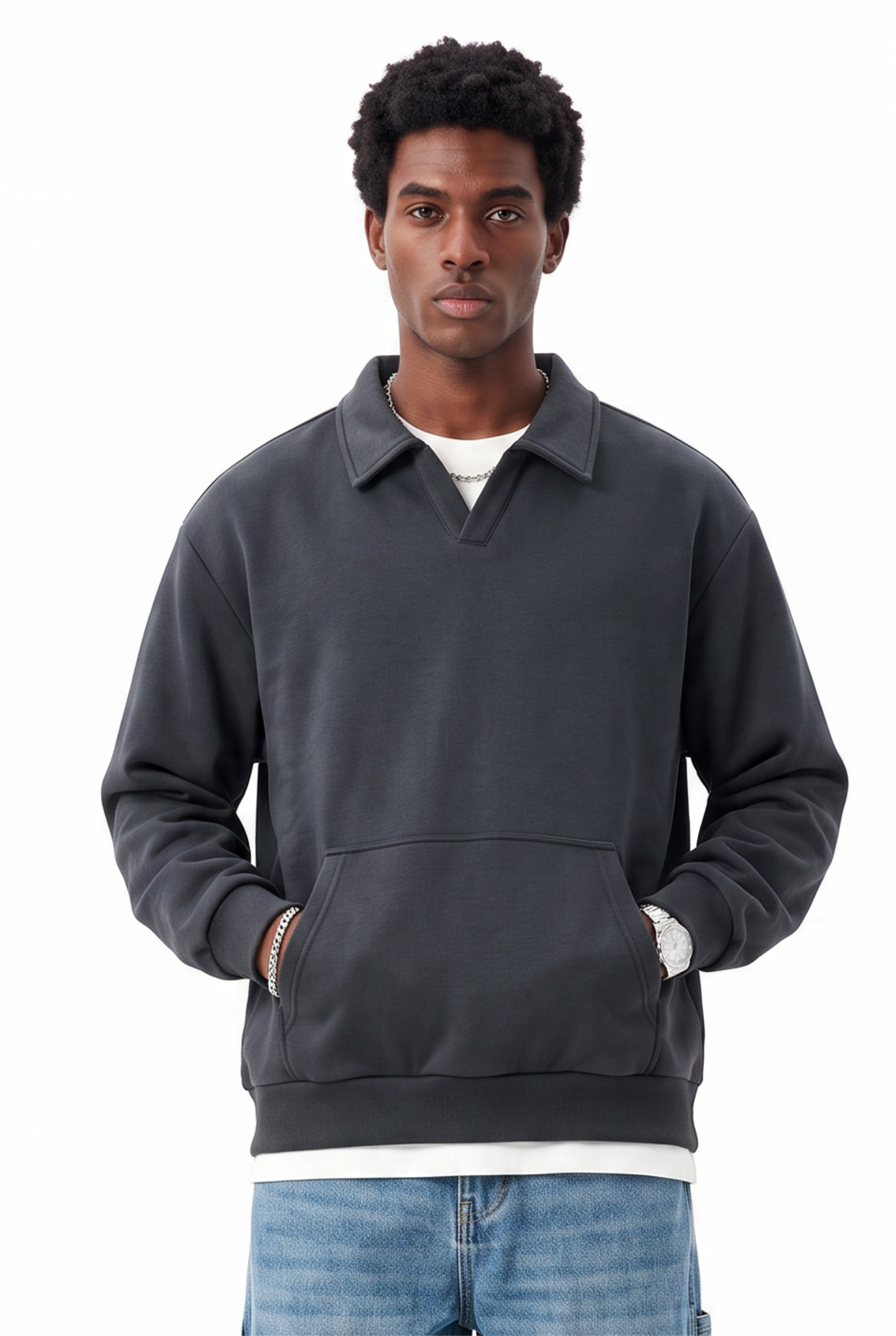 Black Ribbed Oversized Sweatshirt