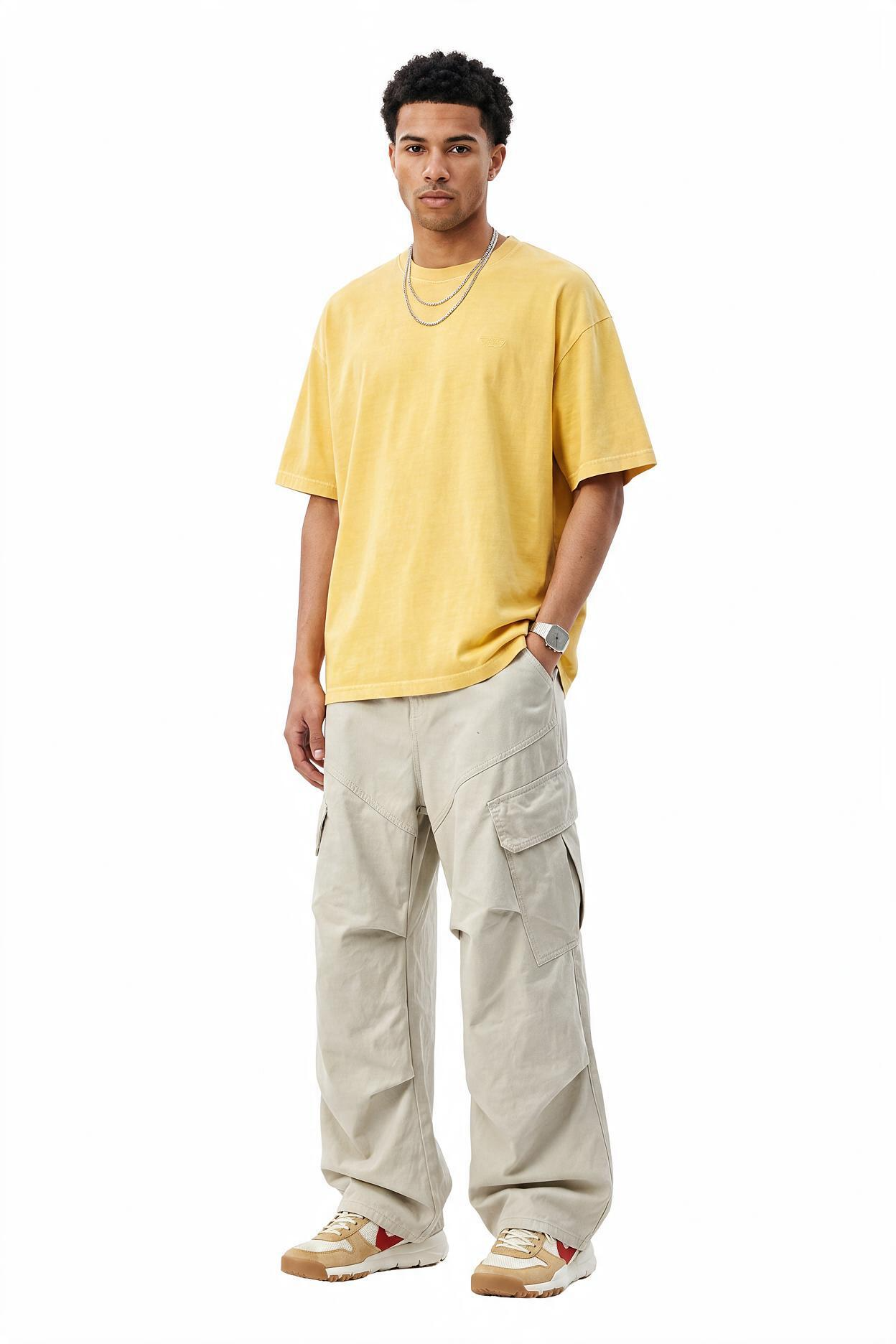 Beige Drawstring Straight Casual Trousers