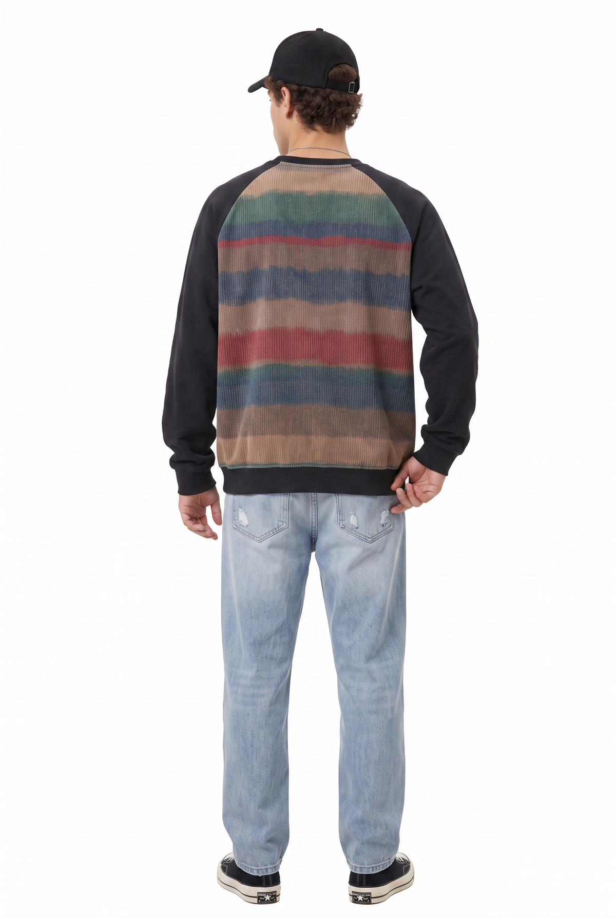 Striped Corduroy Black Raglan Sweatshirt