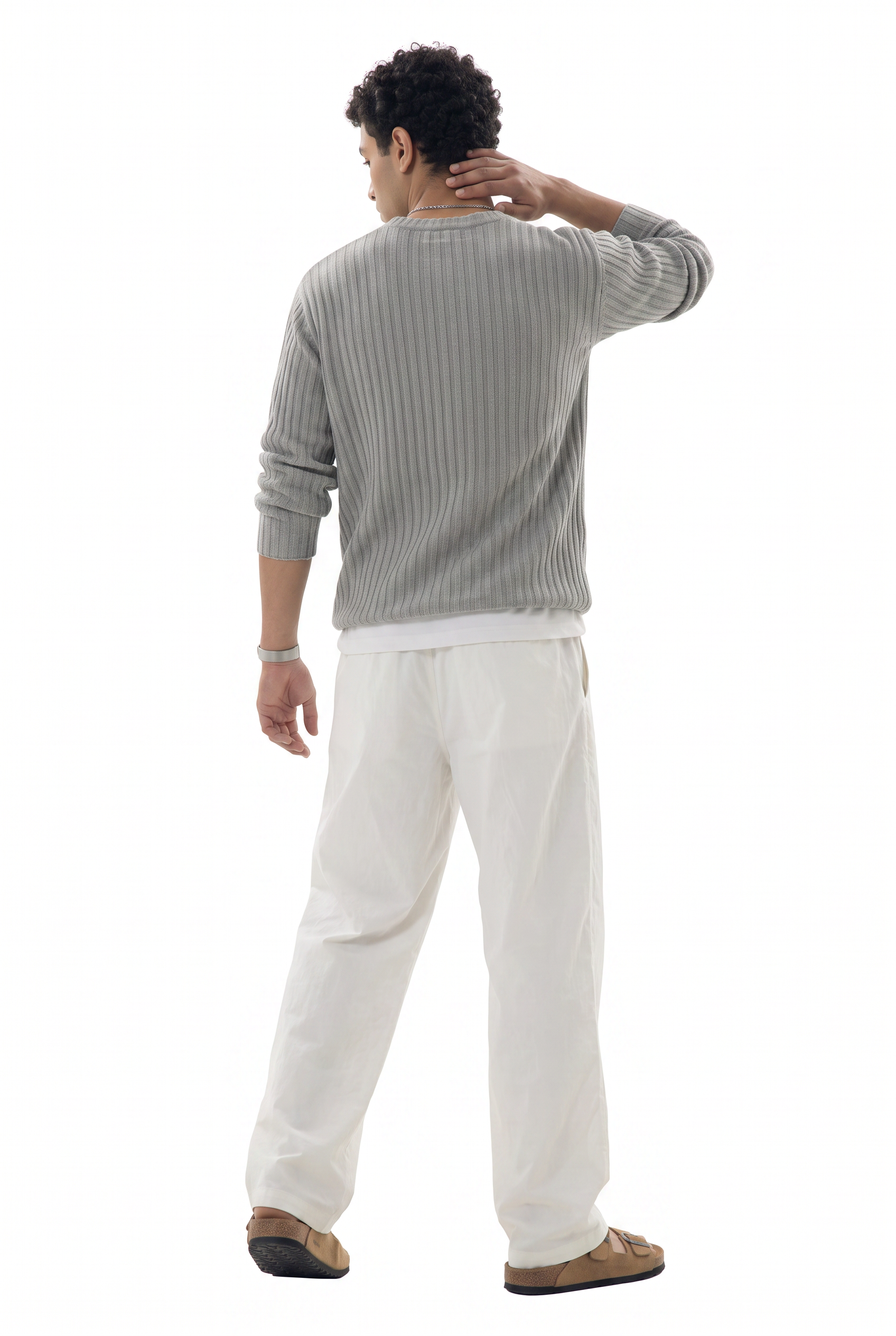 White Drawstring Straight Casual Trousers