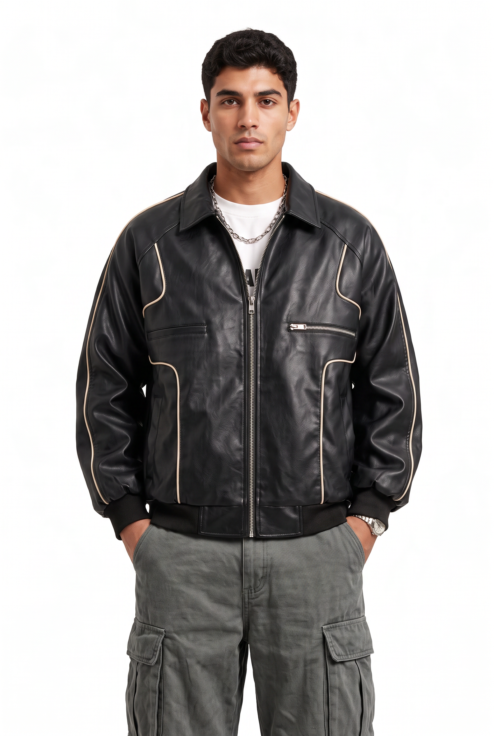Black Zip Mandarin Collar Jacket