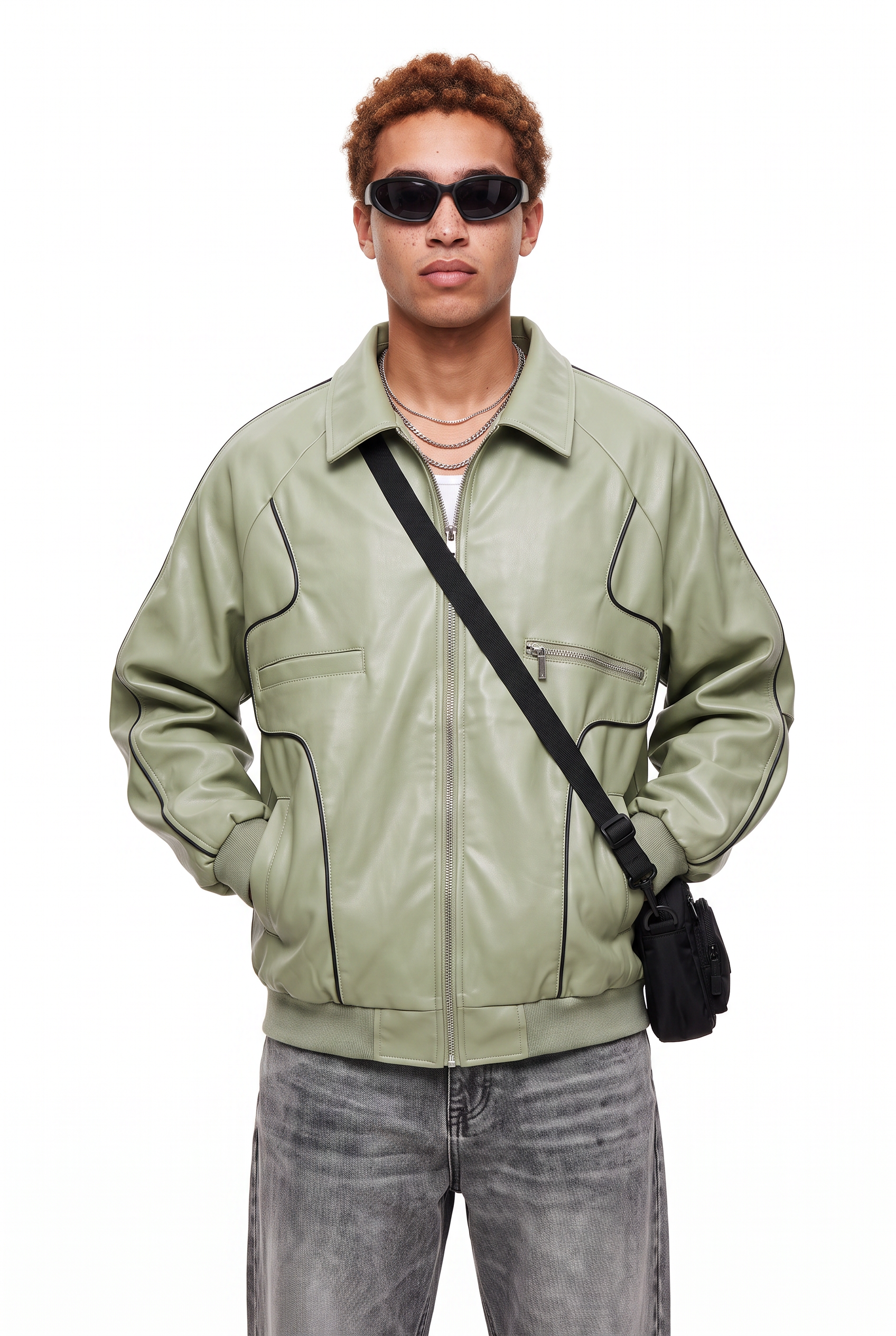 Olive Zip-Up Mandarin Collar Jacket