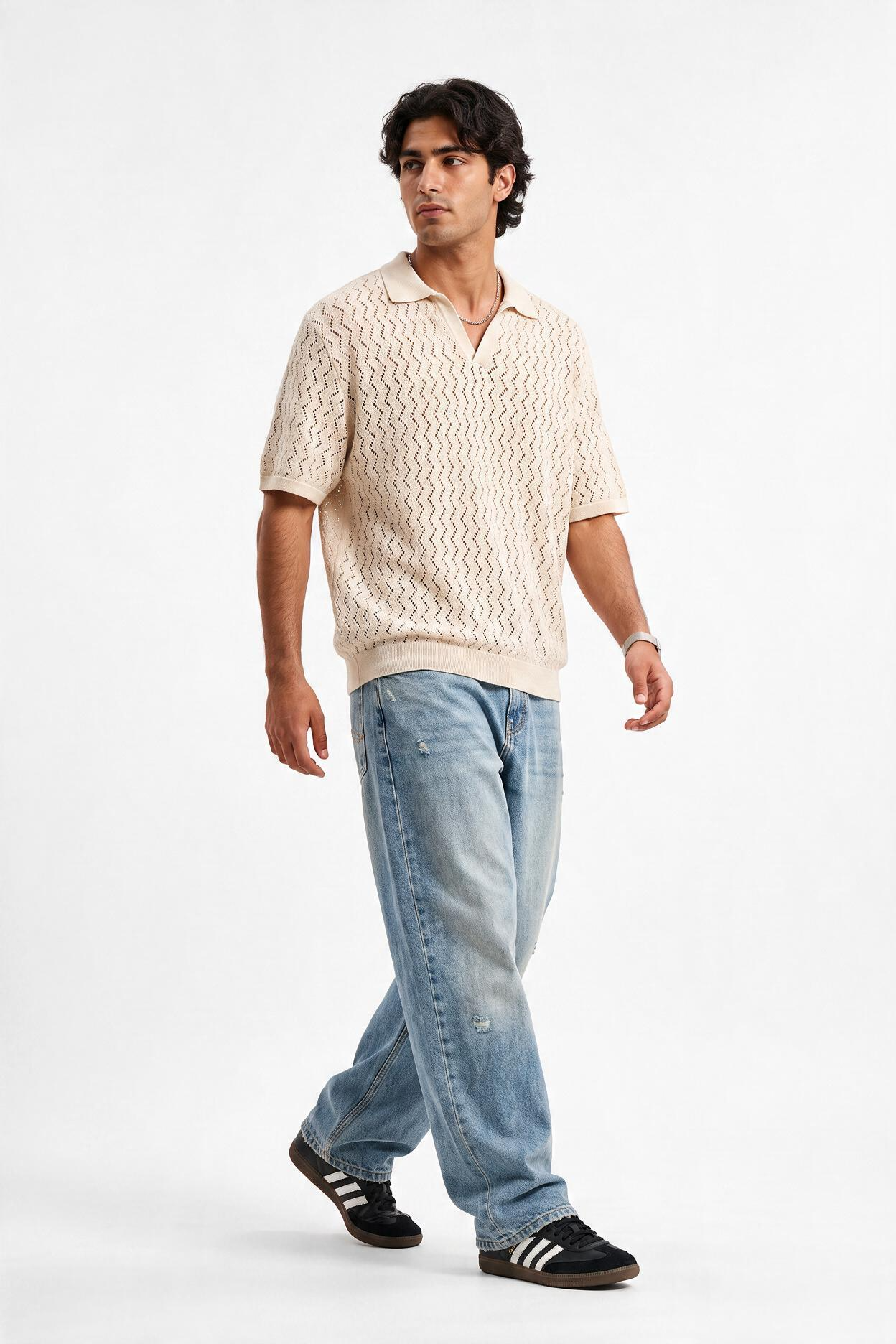 Beige Chest Pocket Crew Neck Tee