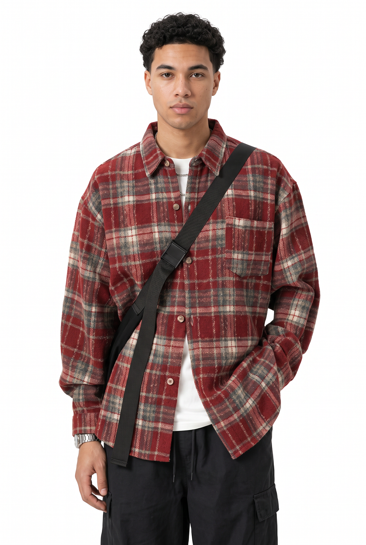 Oversized Red Plaid Flannel Shirt