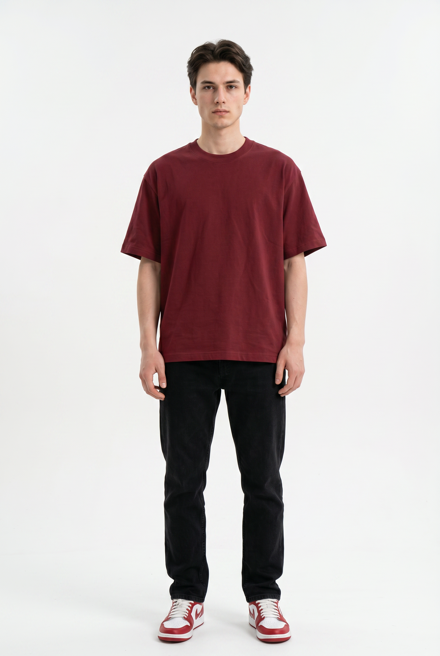 Maroon Relaxed Drop-Shoulder Tee