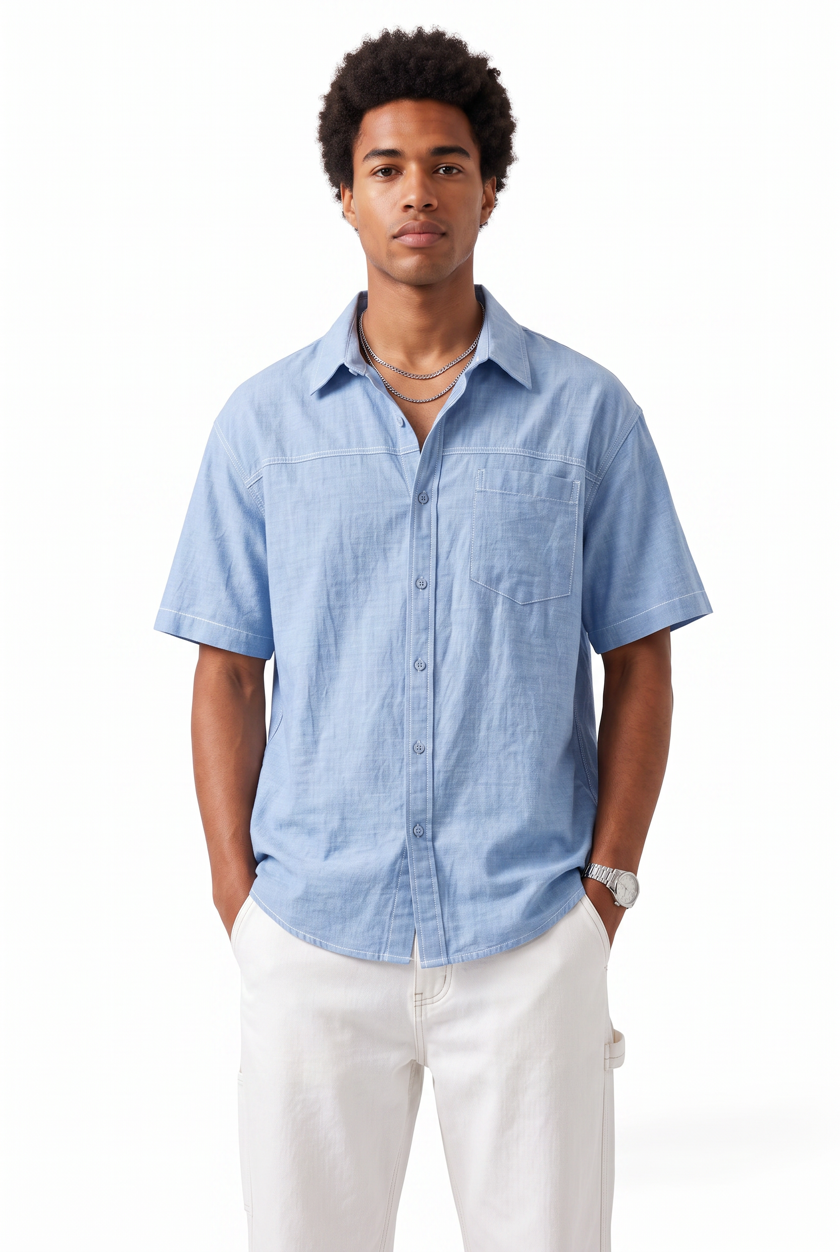 Sky Blue Chest Pocket Casual Shirt