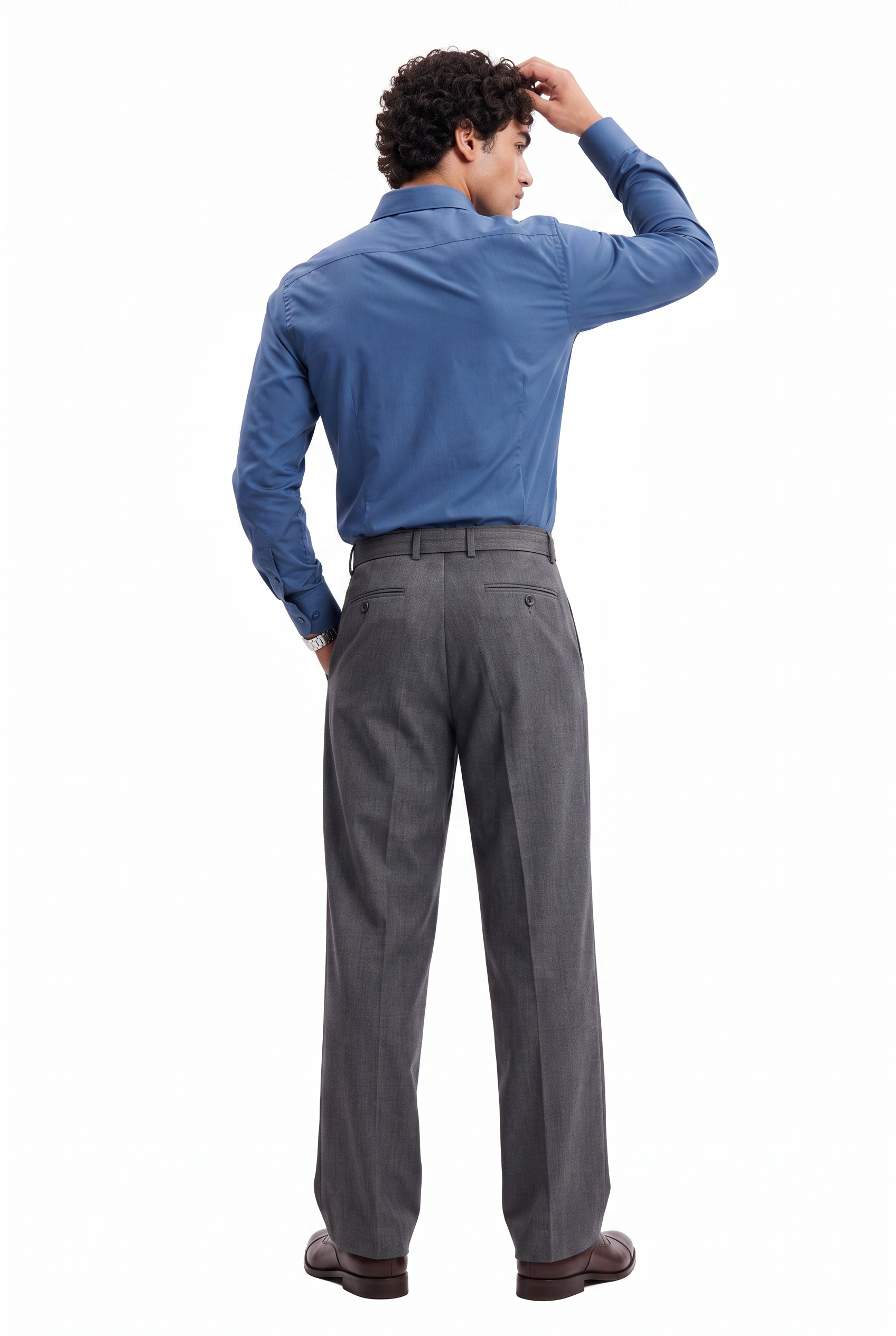 Grey Flat-Front Slim Formal Trousers