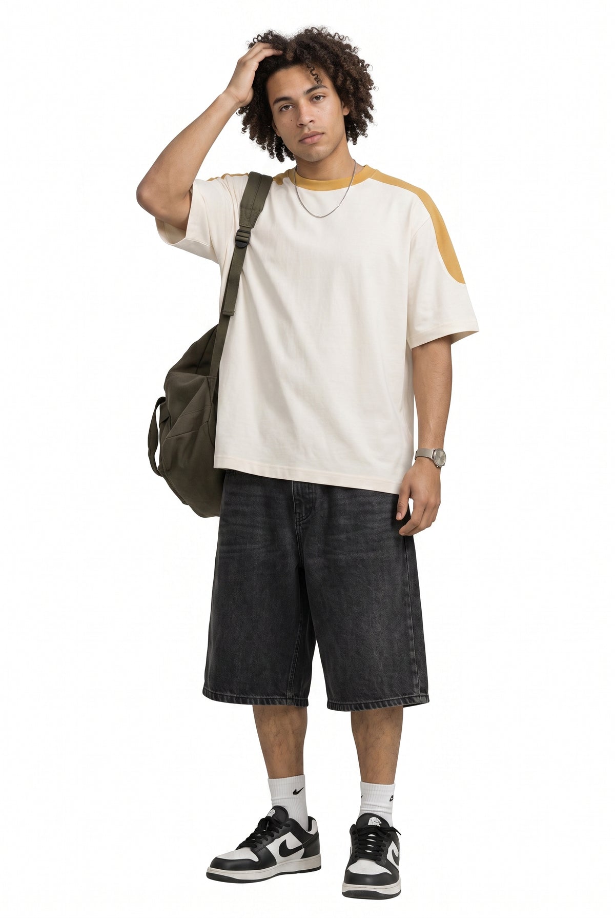Cream Oversized Contrast Panel Tee