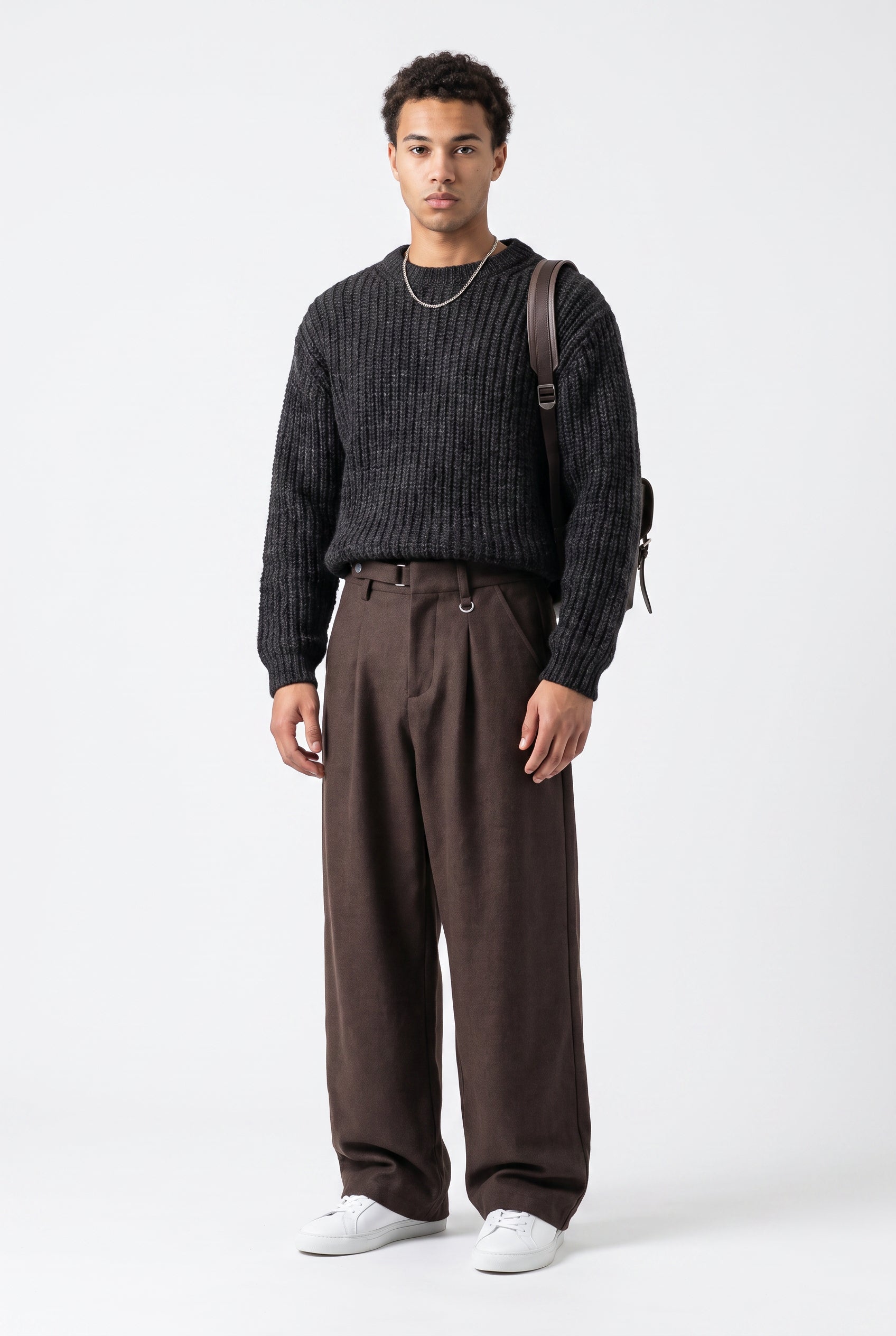 Brown Drawstring Straight Casual Trousers