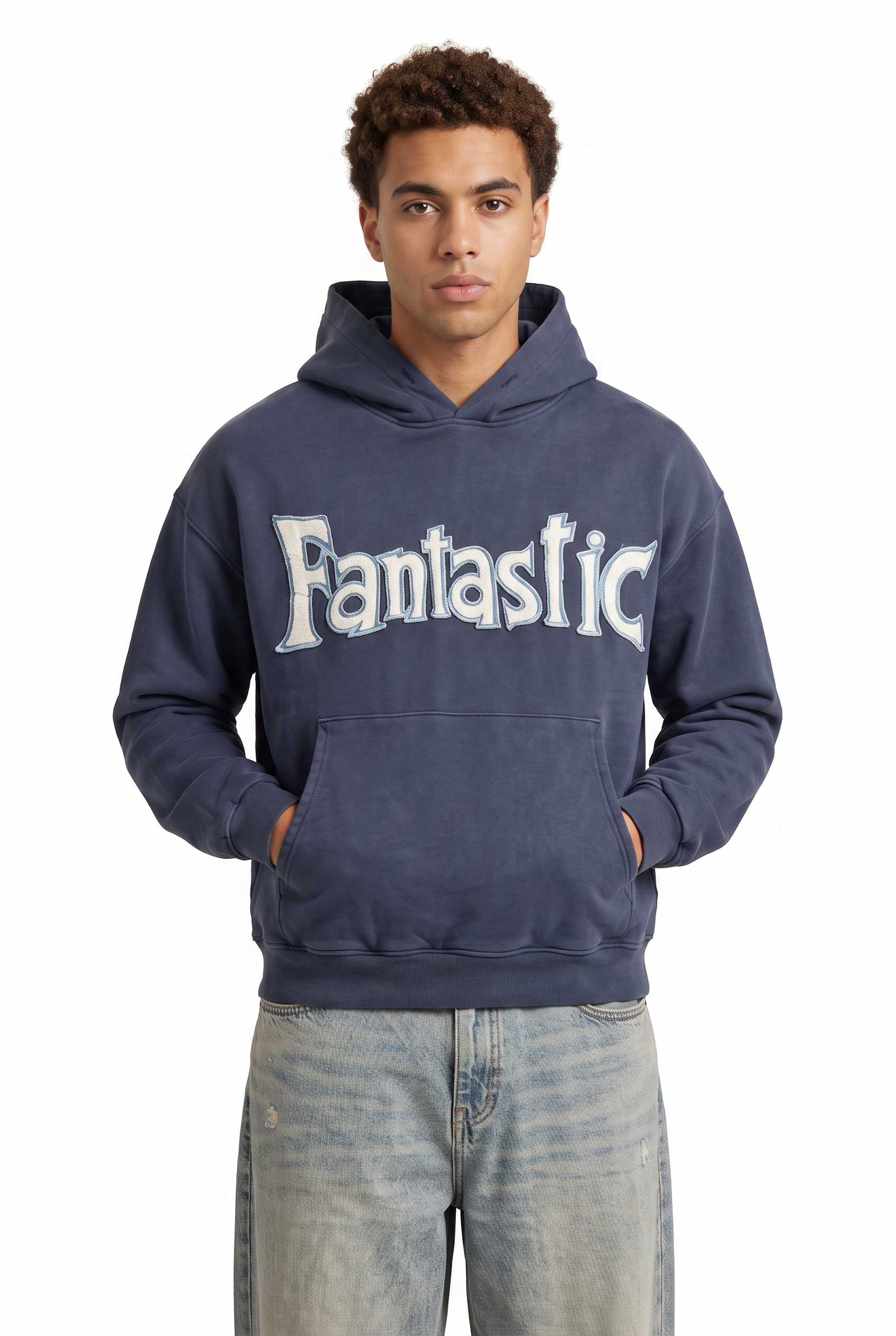 Steel Blue Oversized Drawstring Hoodie