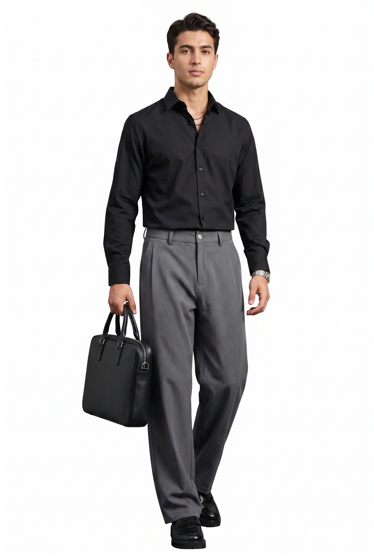 Wide Leg Grey Pleated Trousers