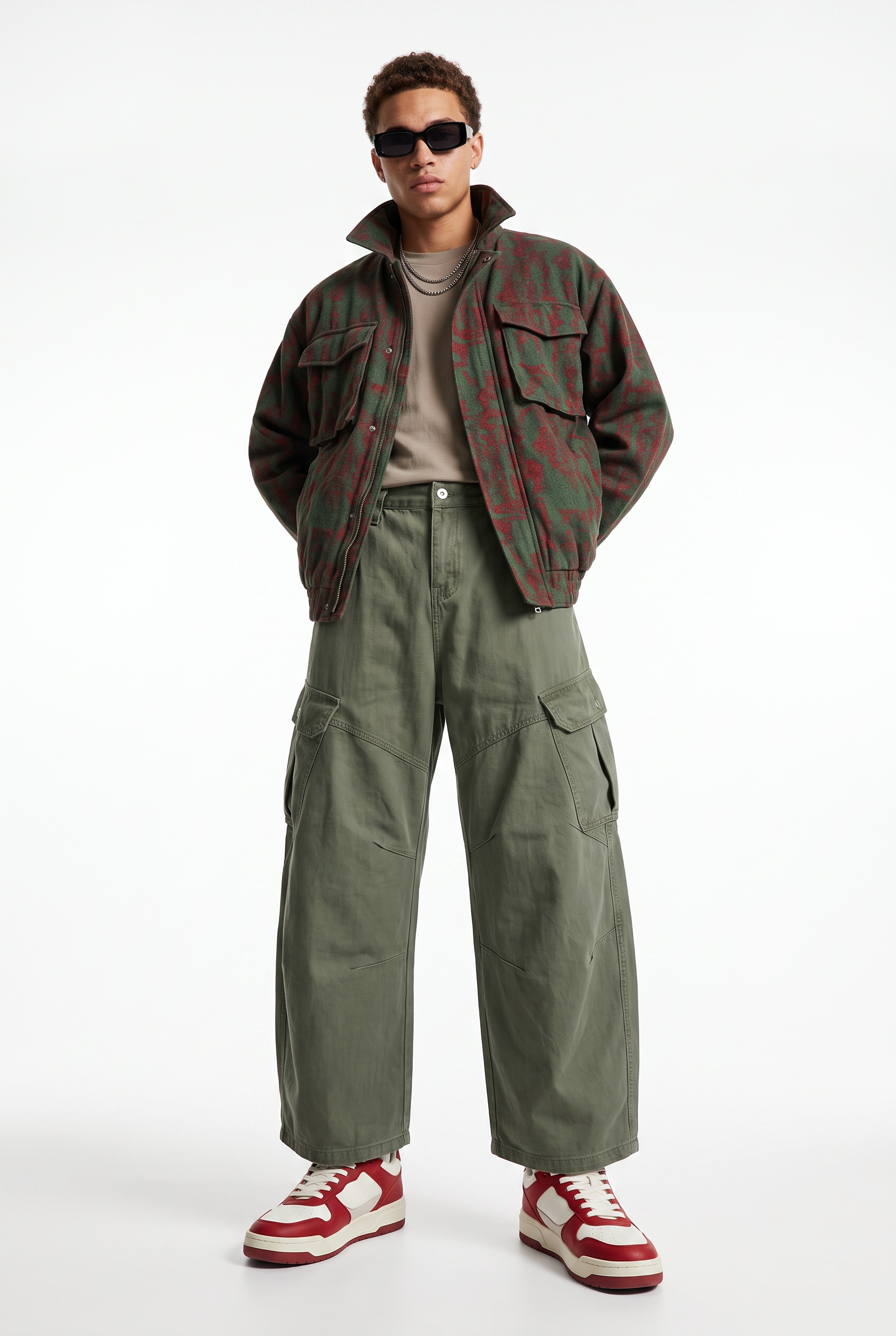 Olive Drawstring Straight Casual Trousers