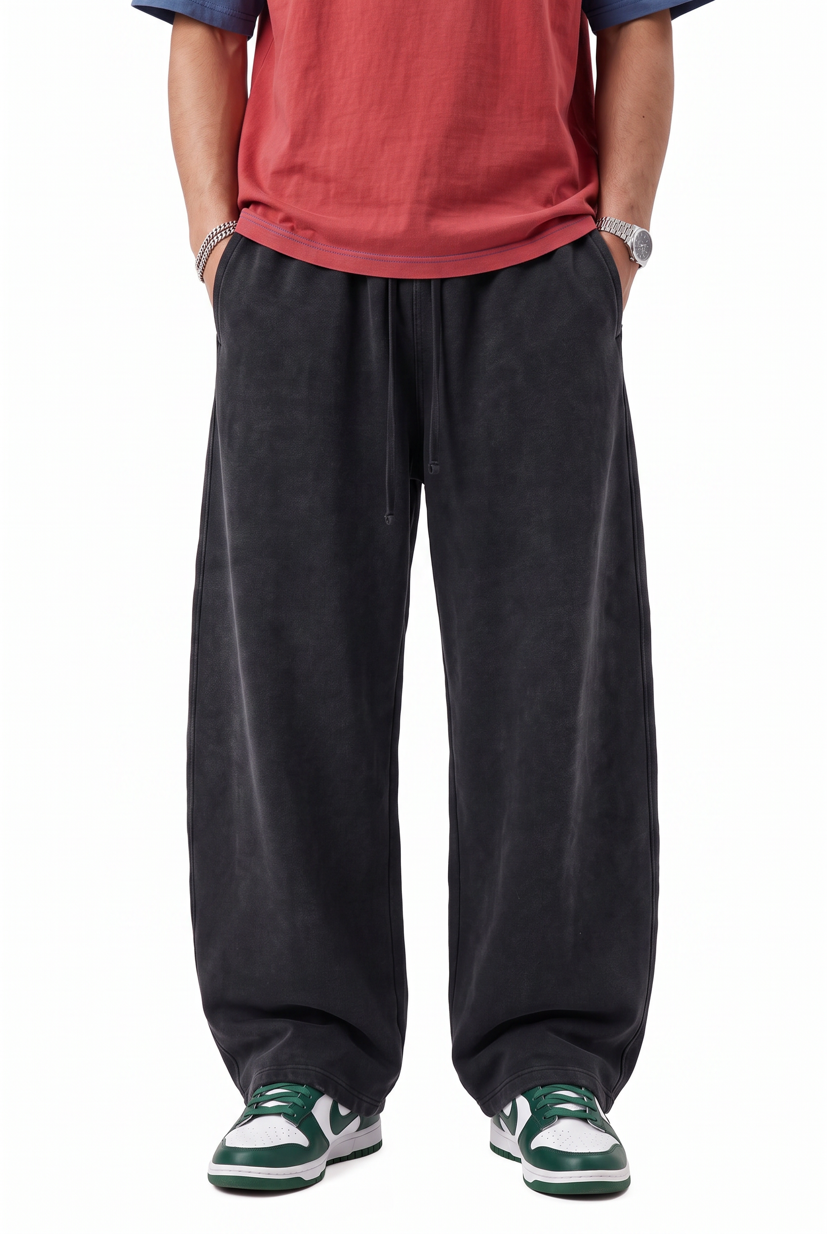 Black Drawstring Straight Casual Trouser