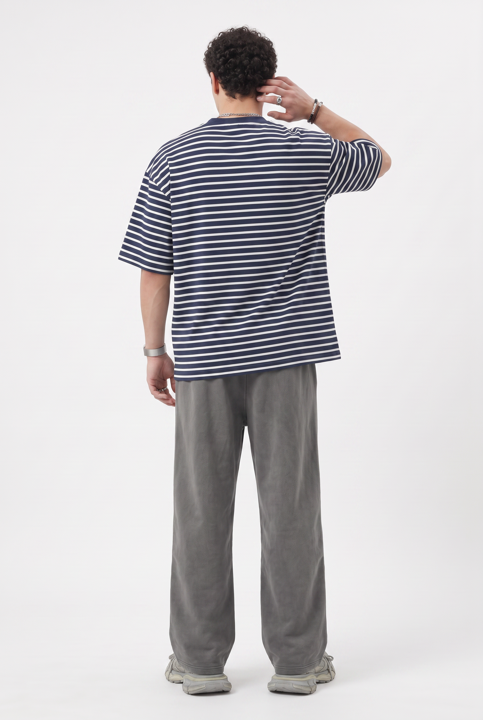 Grey Drawstring Straight Casual Trousers