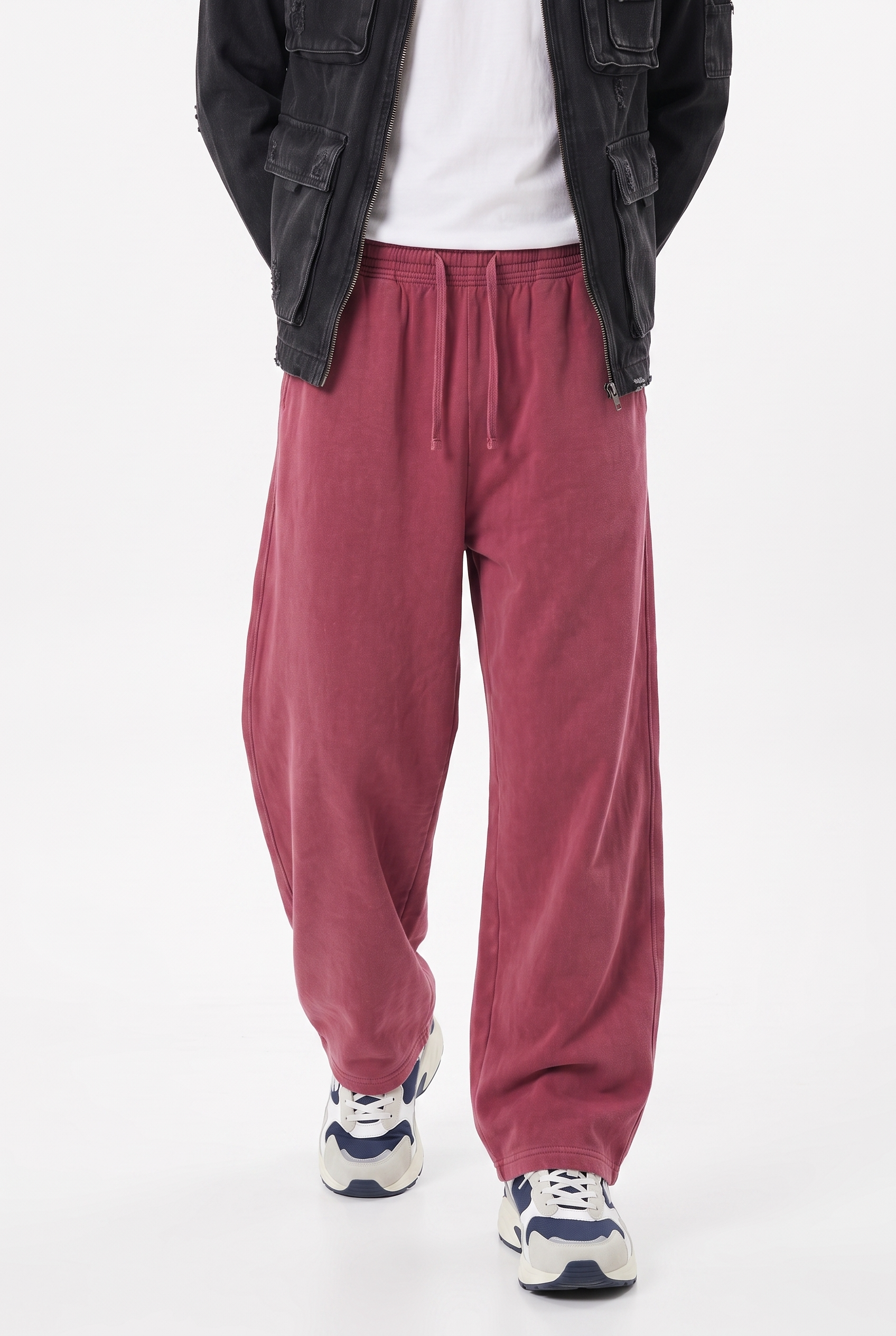 Maroon Drawstring Straight Casual Trousers
