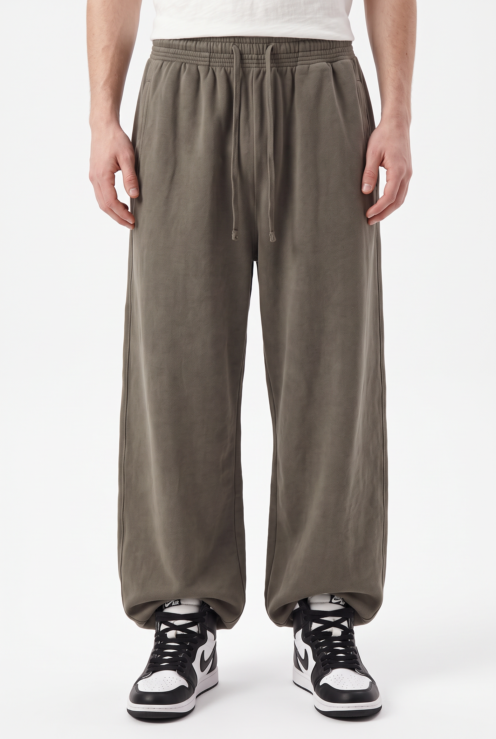 Olive Drawstring Straight Casual Trousers