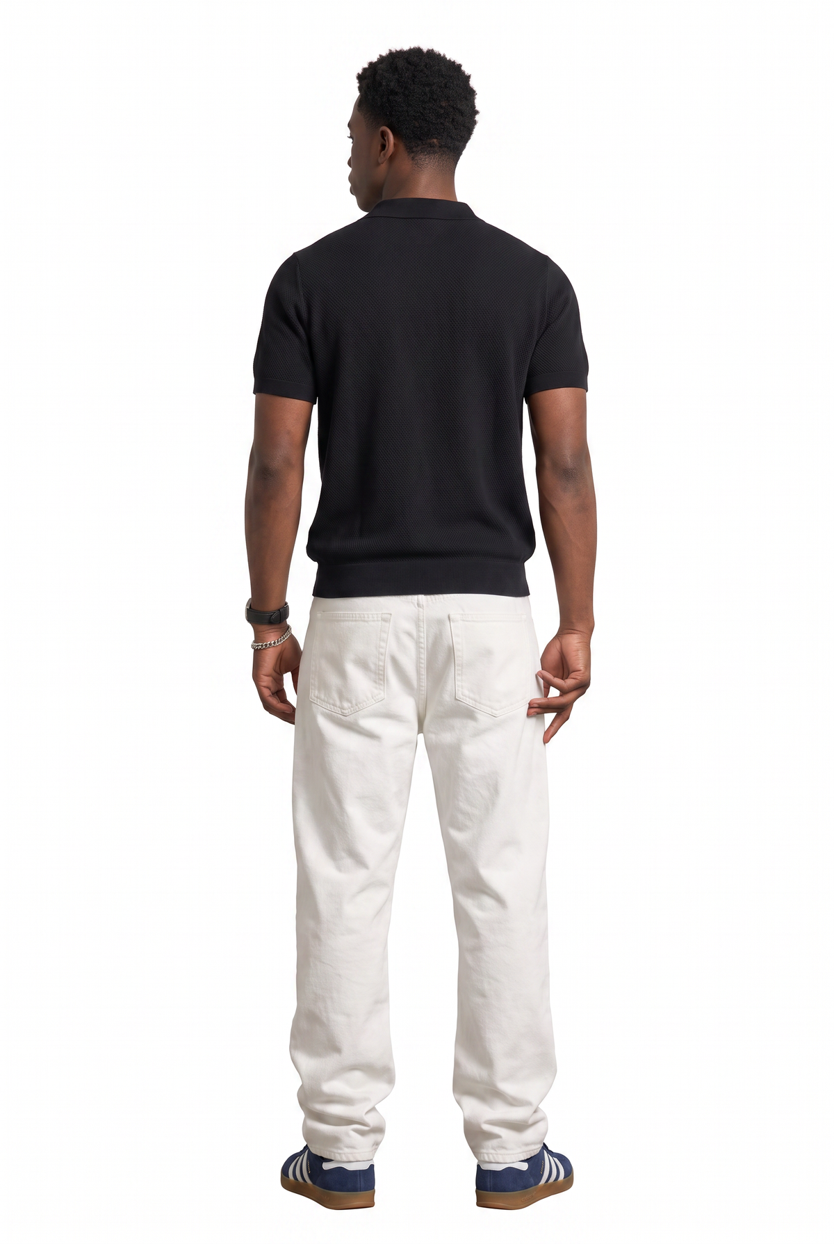 Textured Knit Black Polo T-Shirt