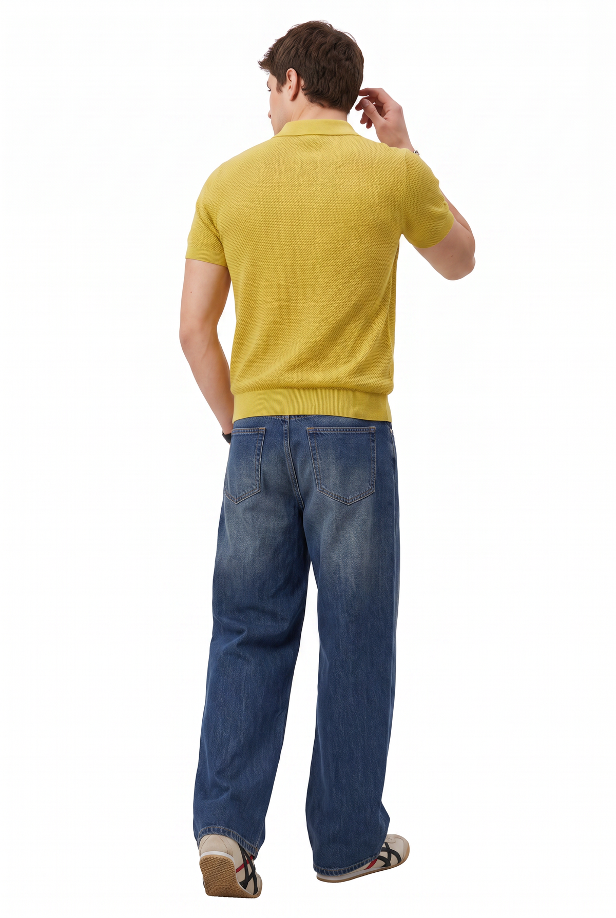 Textured Yellow Knit Polo T-Shirt