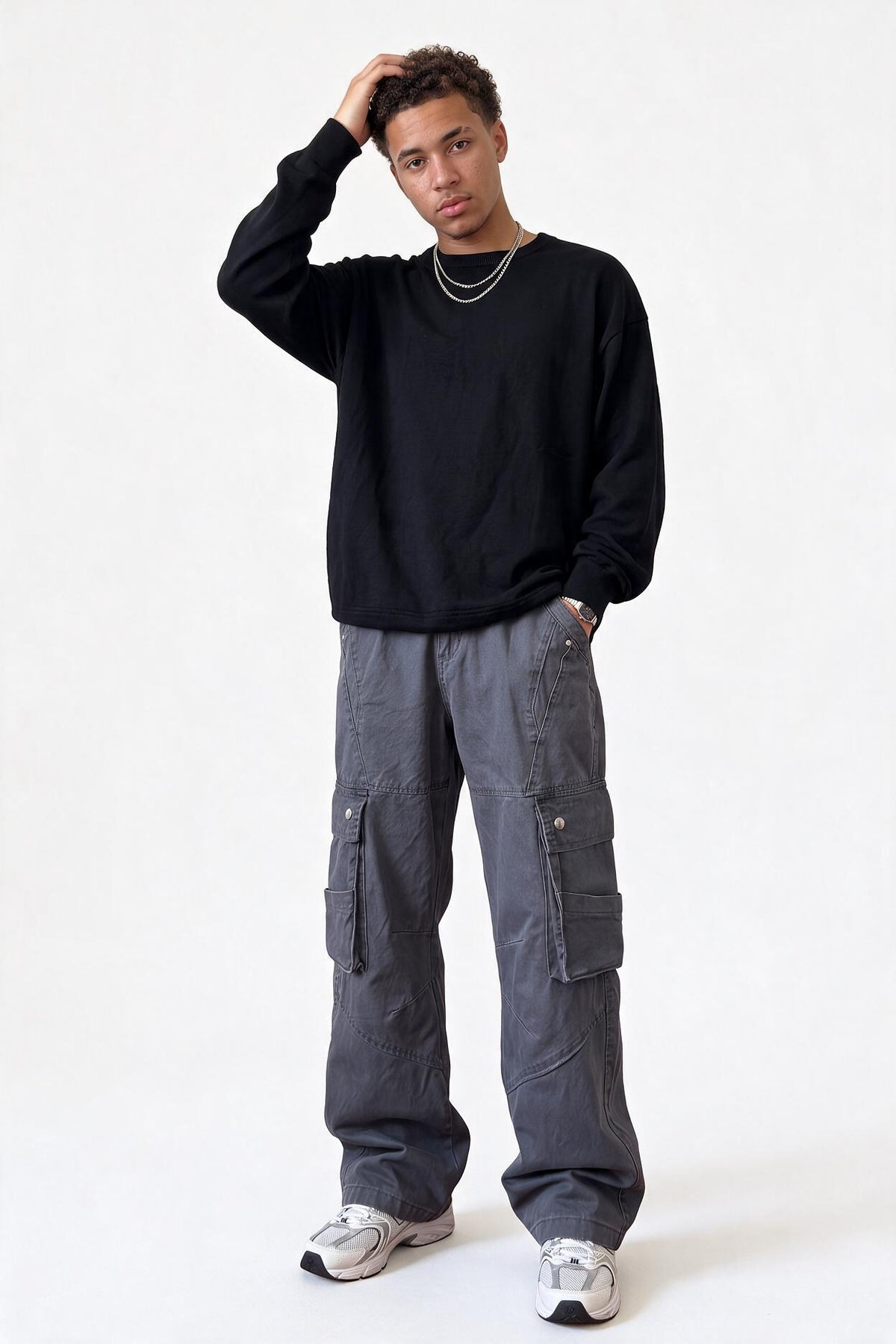 Washed Grey Cargo Trousers