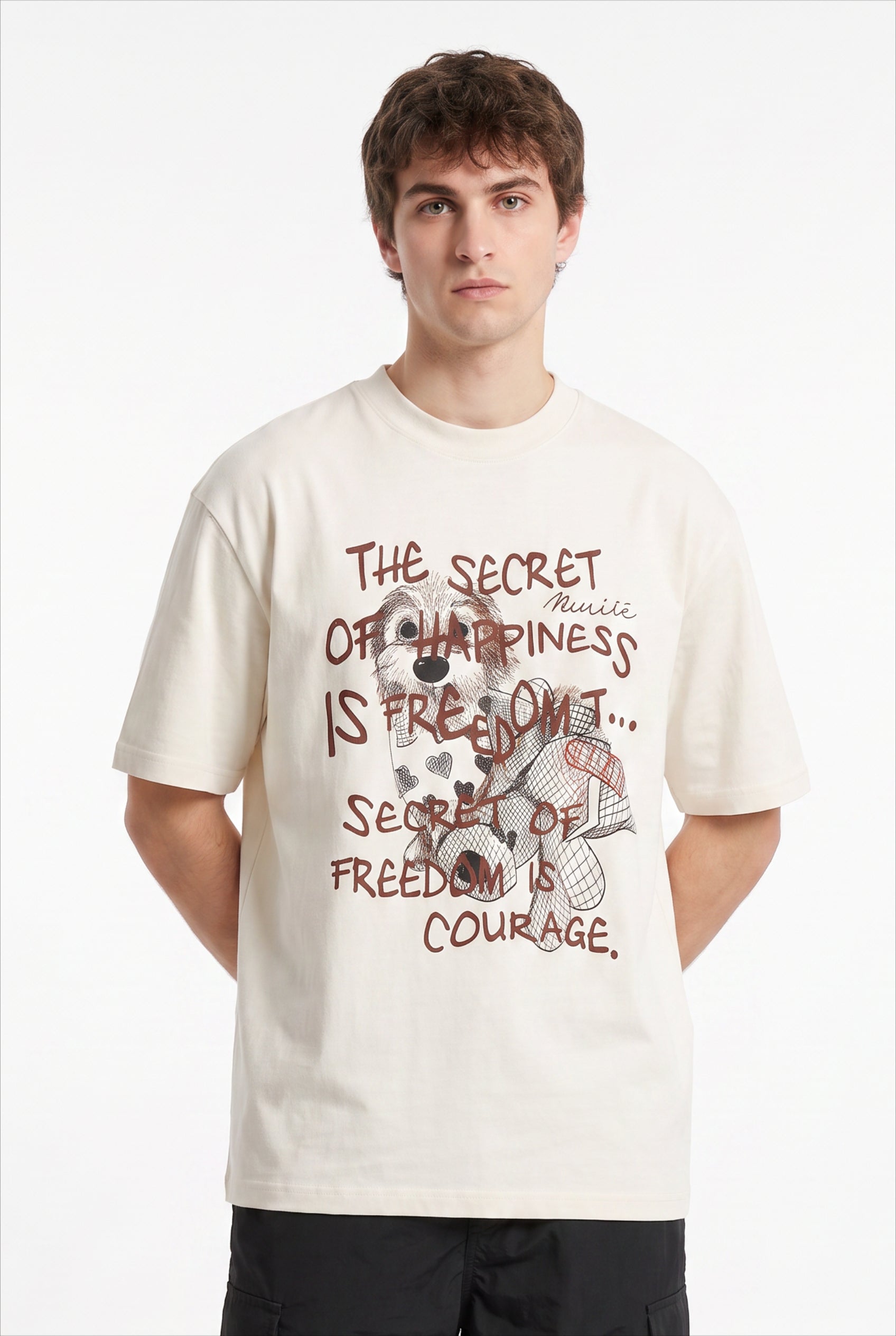 Cream Dropped Shoulder Oversized Tee