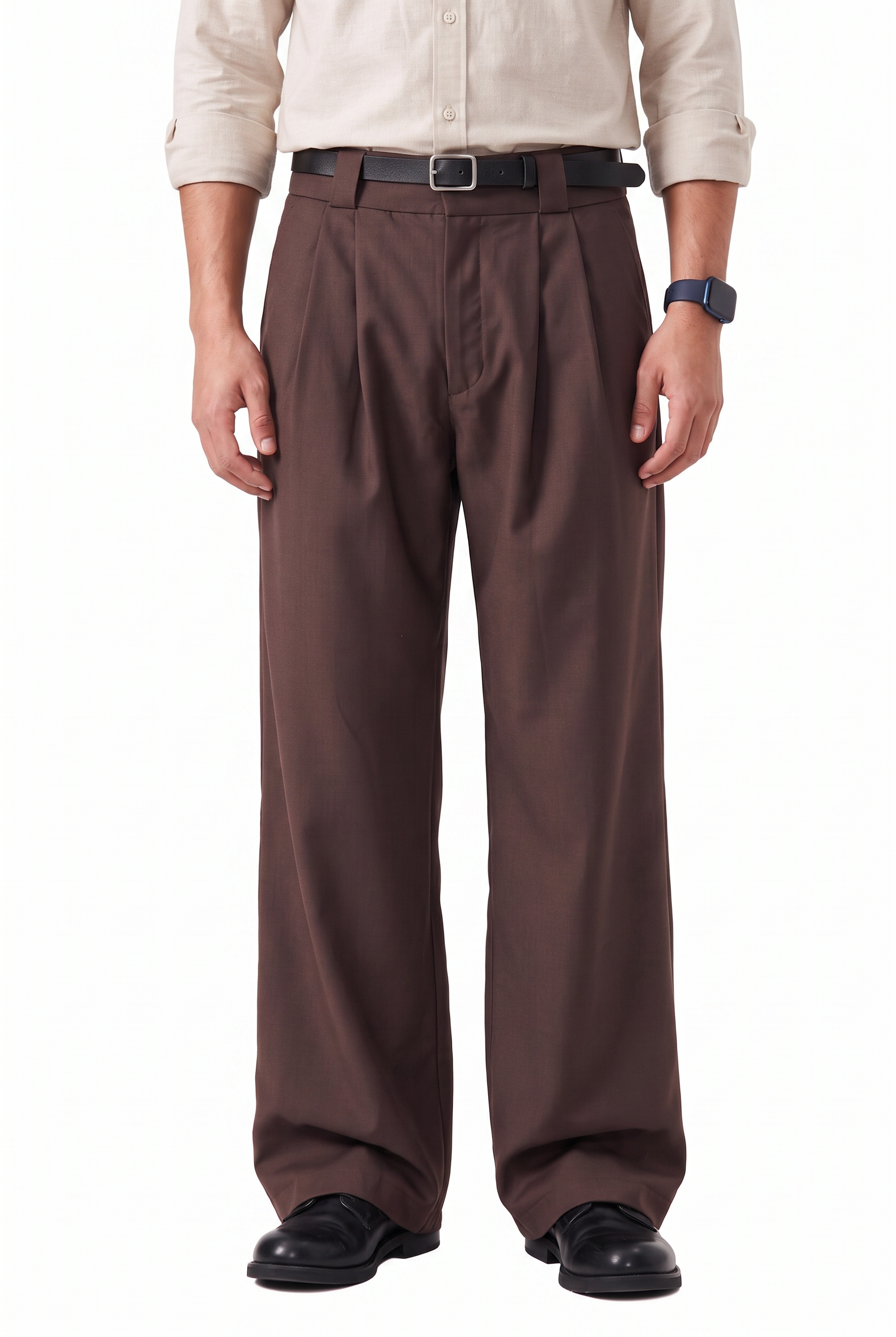 Brown Flat-Front Slim Formal Trousers
