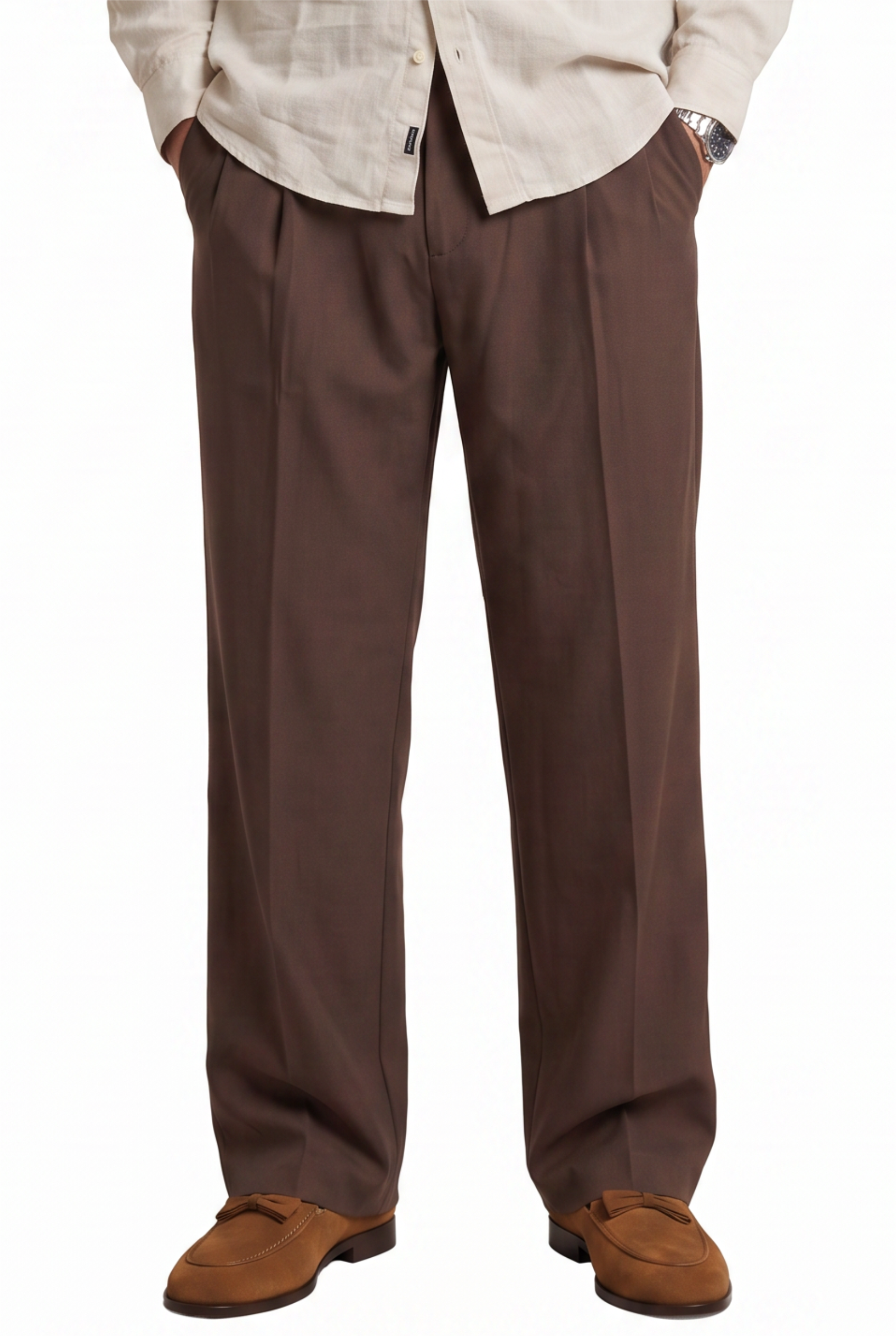 Brown Drawstring Straight Casual Trousers