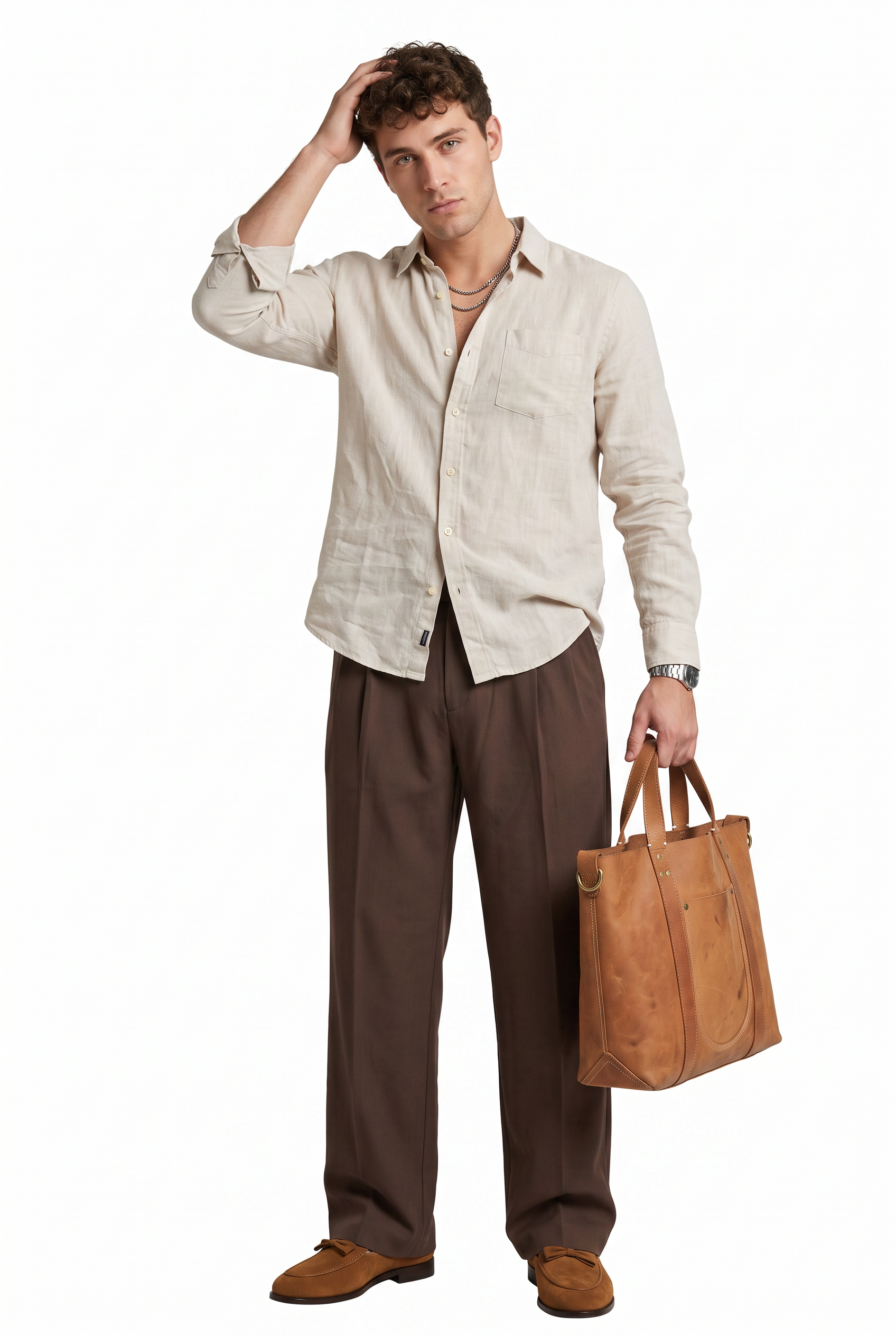 Brown Drawstring Straight Casual Trousers