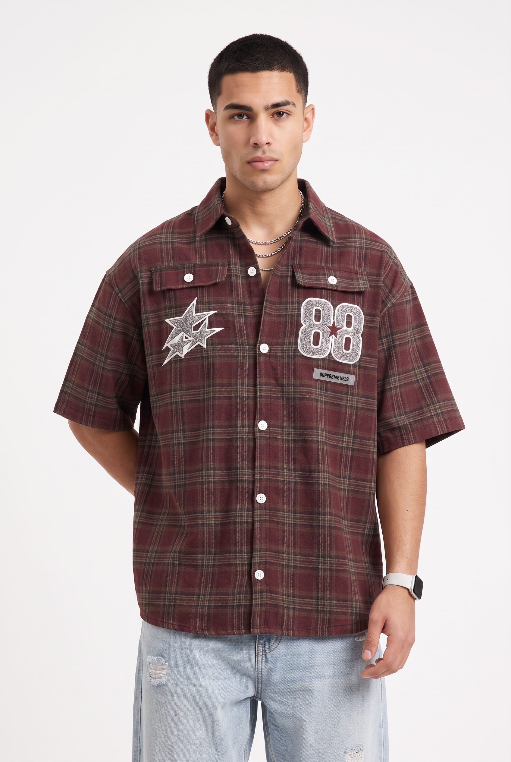Maroon Chest Pocket Casual Shirt