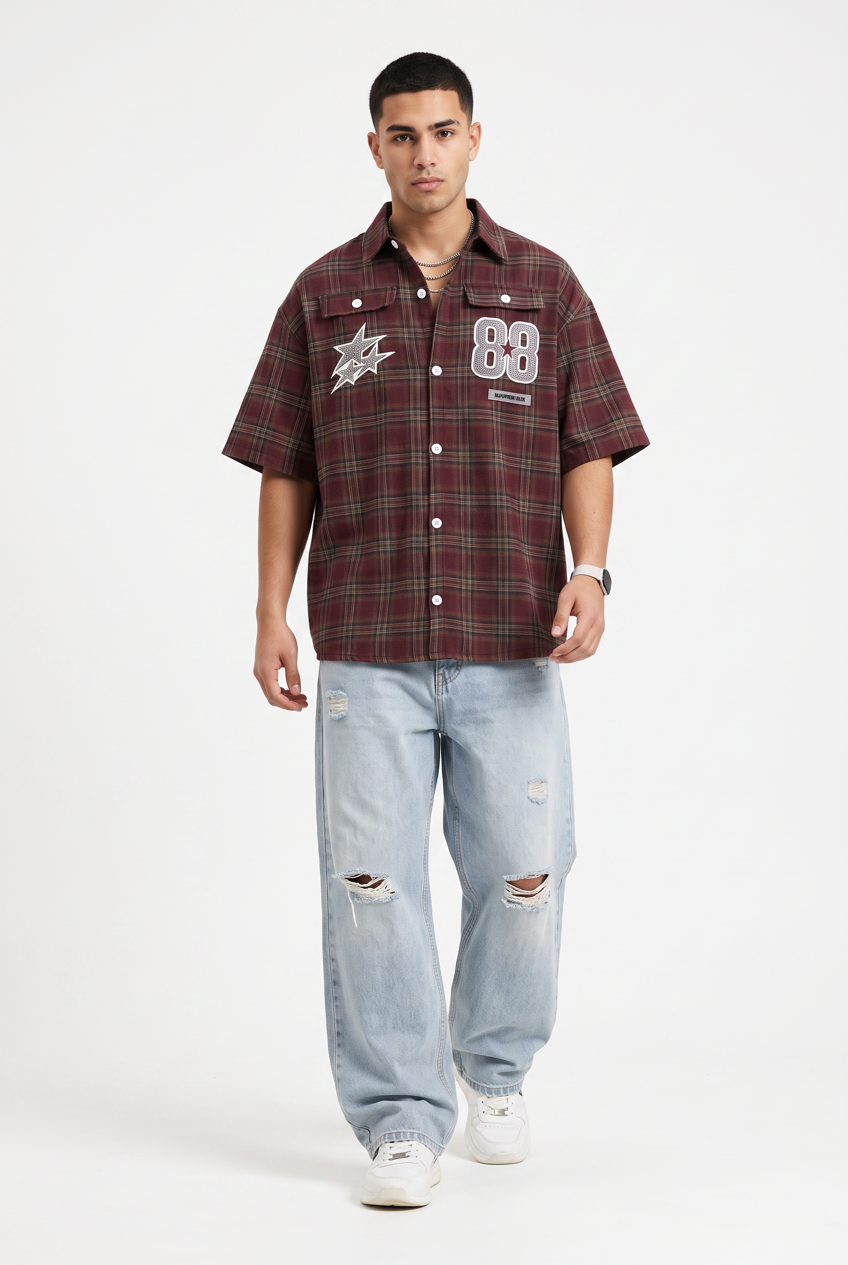 Maroon Chest Pocket Casual Shirt