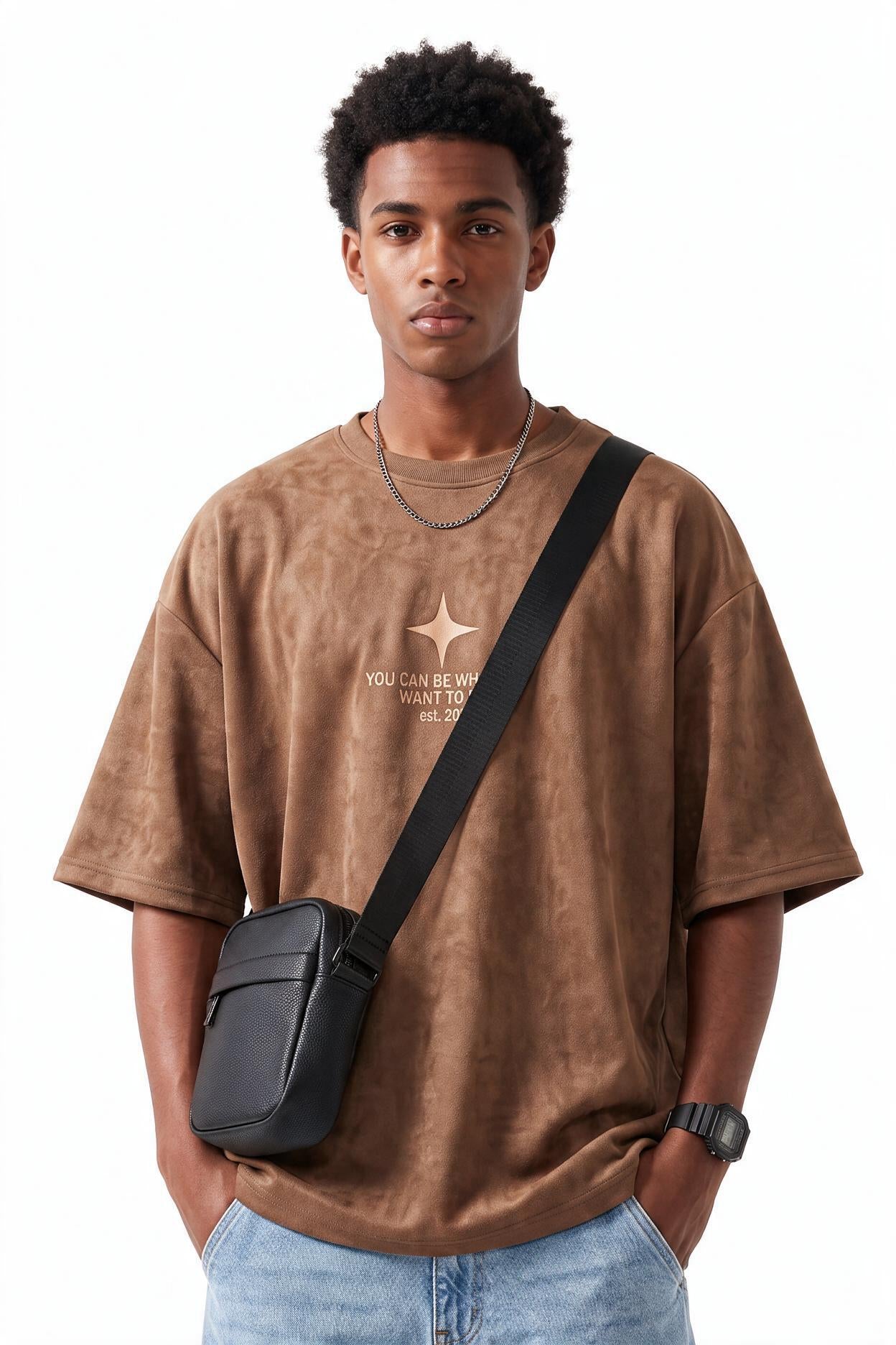 Brown Oversized Crew Neck Tee