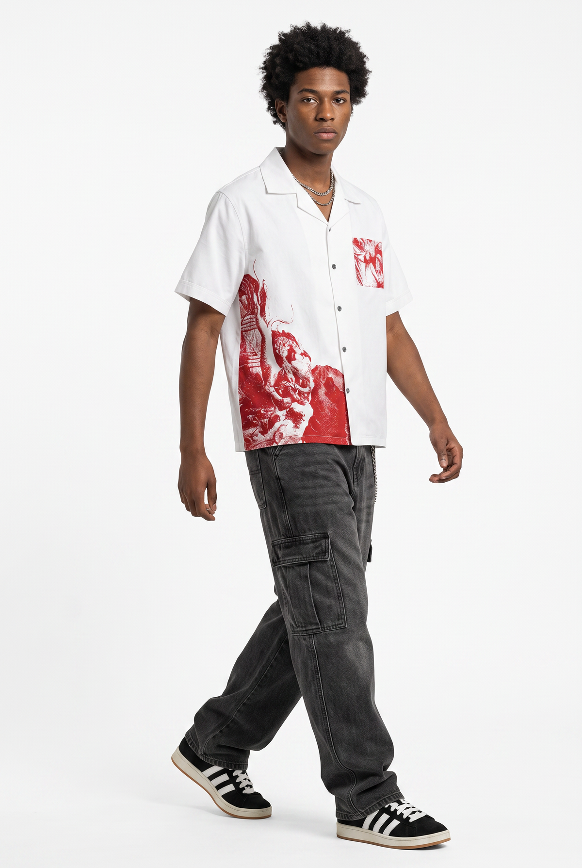 Camp Collar White Graphic Shirt
