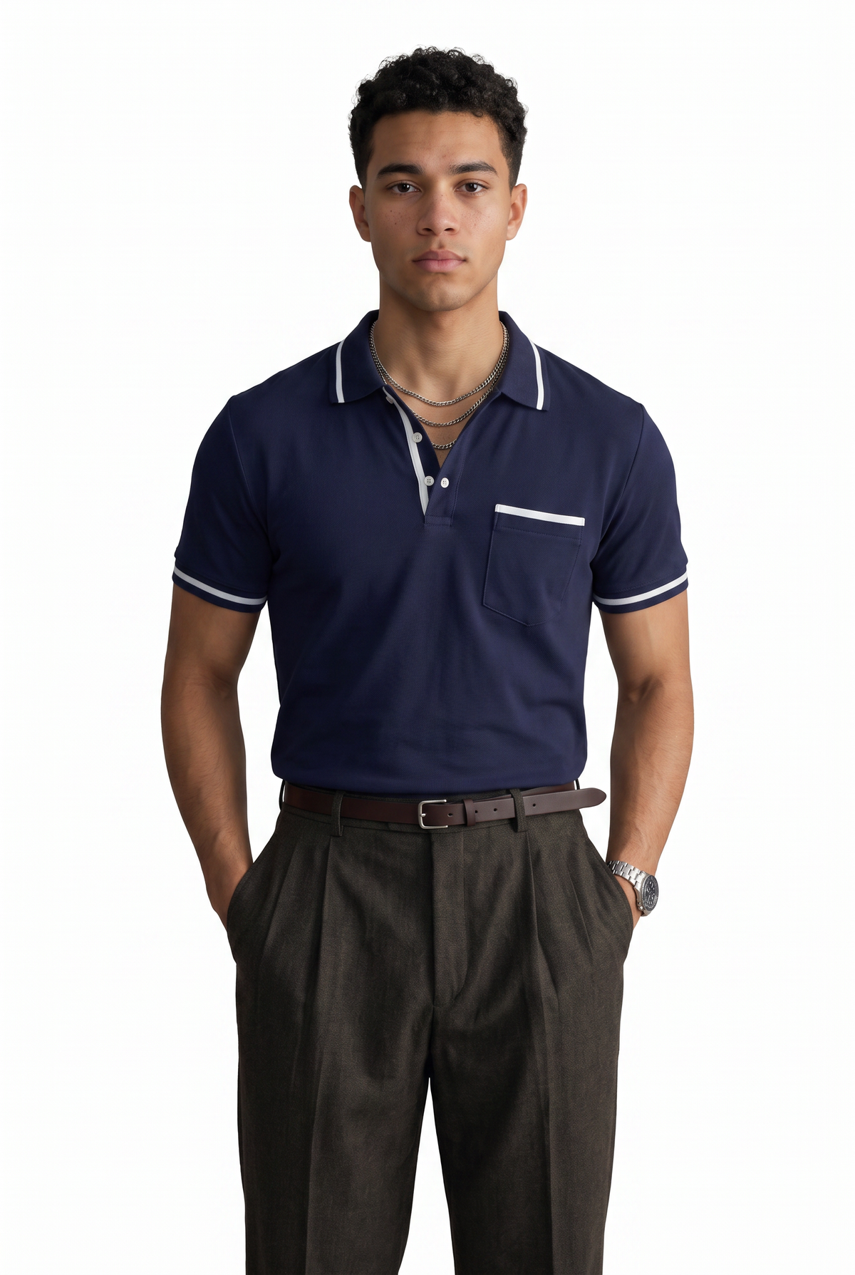 Tipped Navy Polo T-Shirt