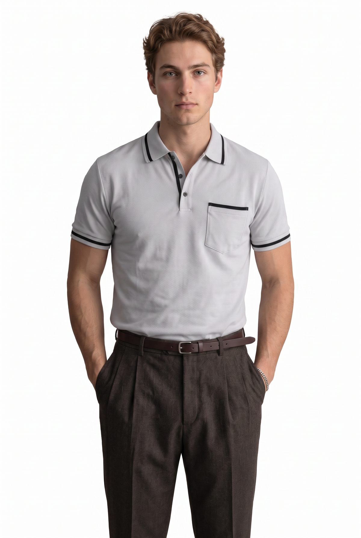 Tipped Grey Polo T-Shirt