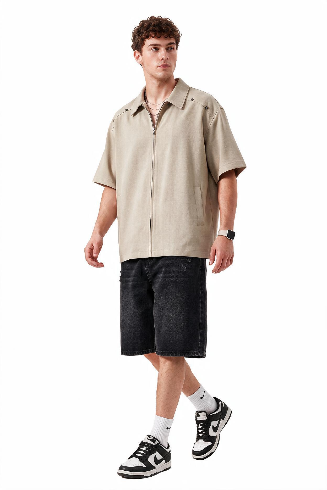 Beige Chest Pocket Casual Shirt