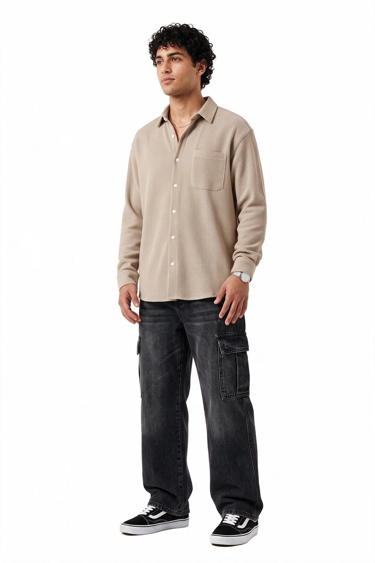 Beige Chest Pocket Casual Shirt