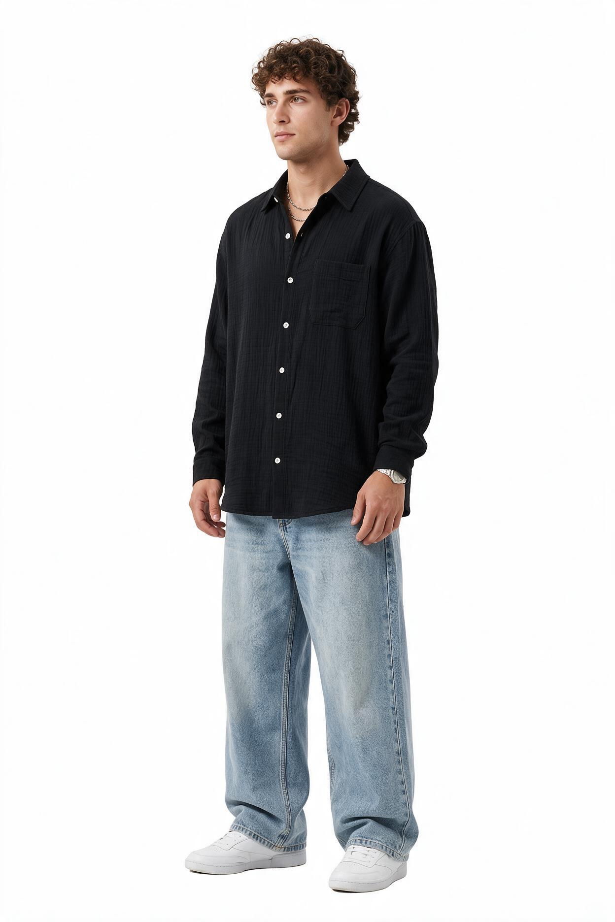 Black Chest Pocket Casual Shirt