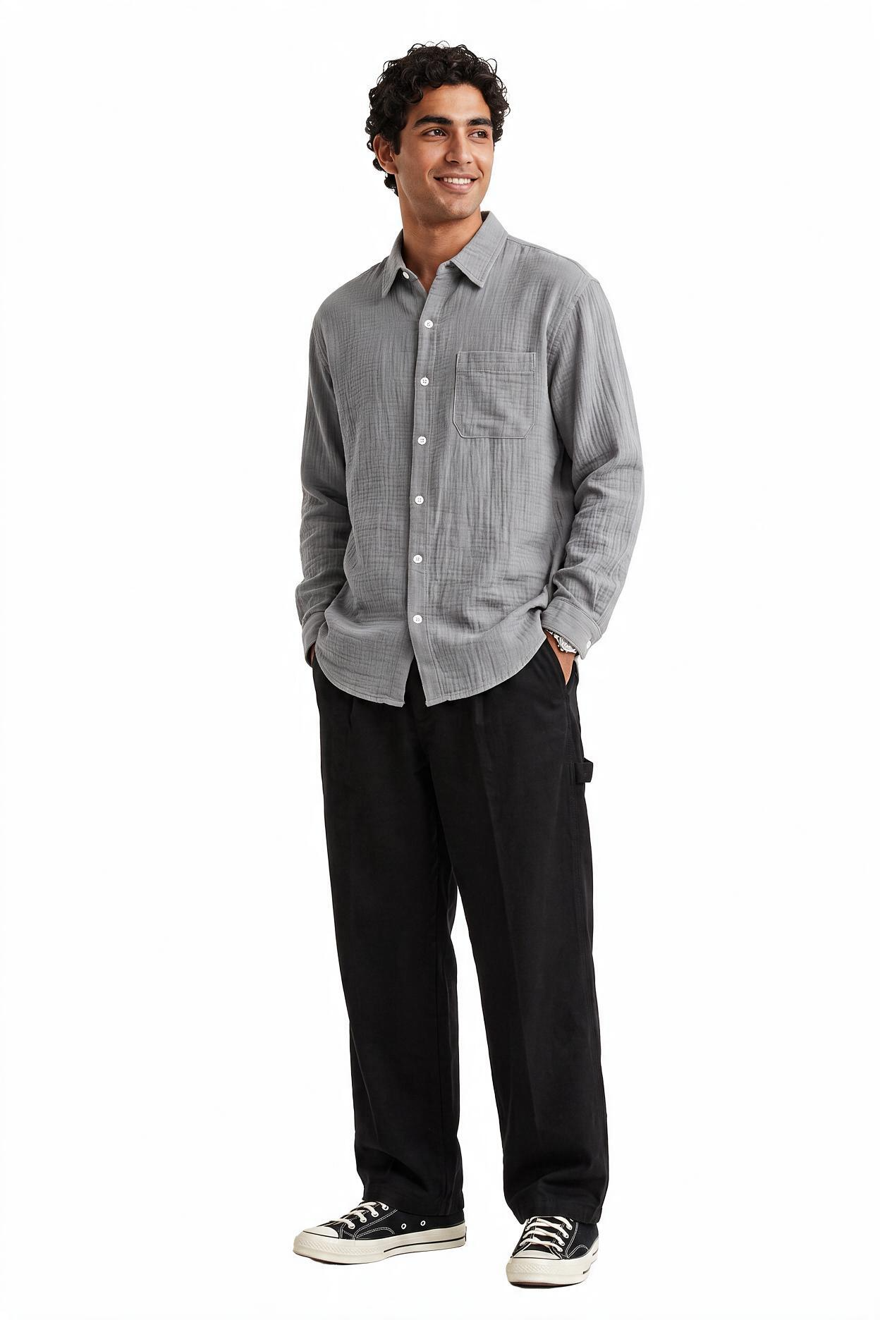 Grey Chest Pocket Casual Shirt