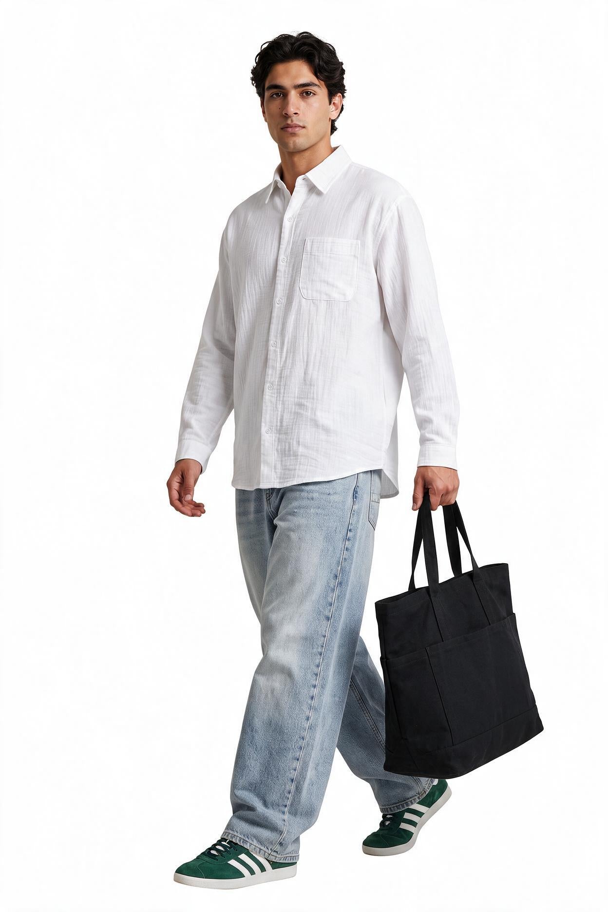 White Textured Chest Pocket Shirt