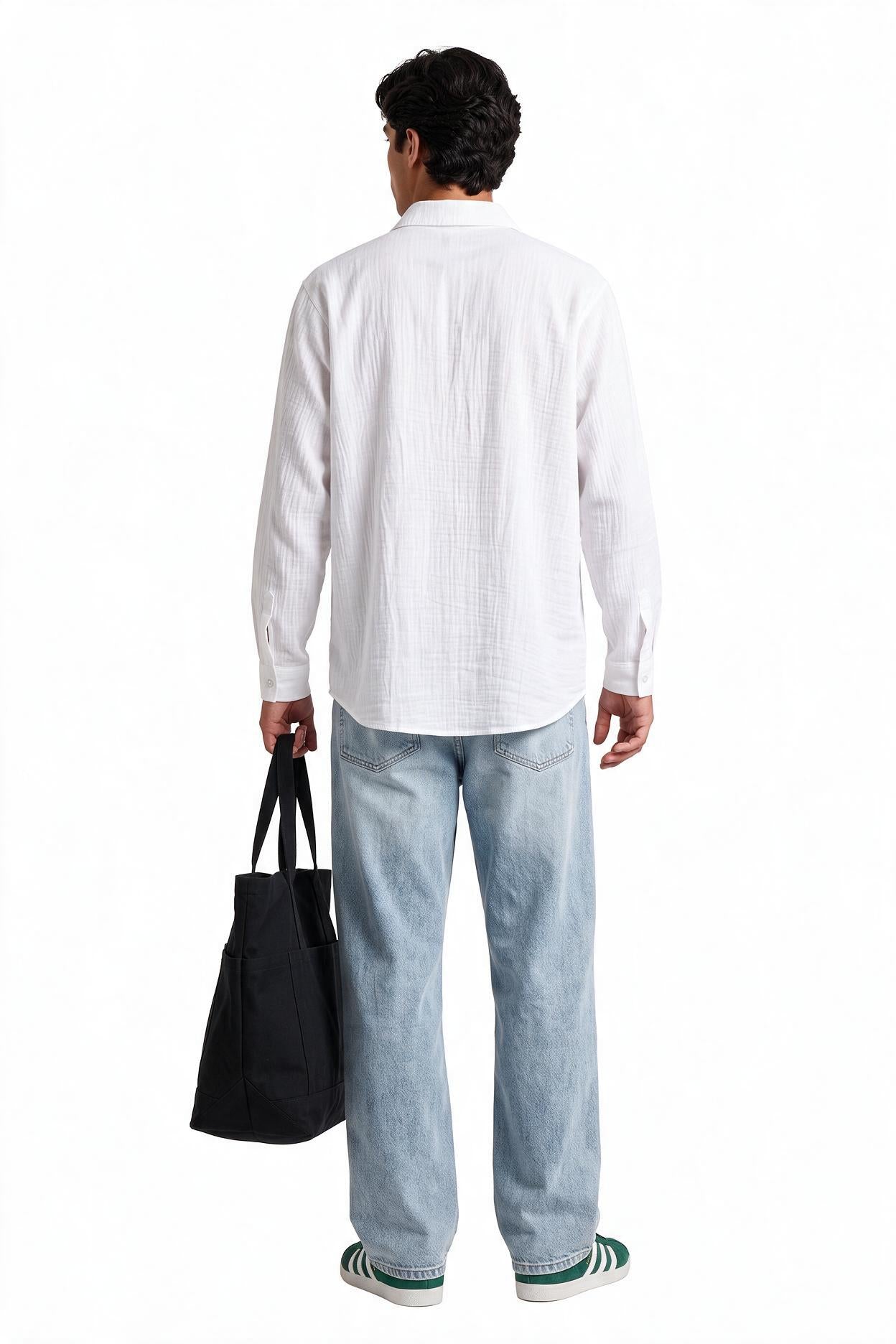 White Textured Chest Pocket Shirt
