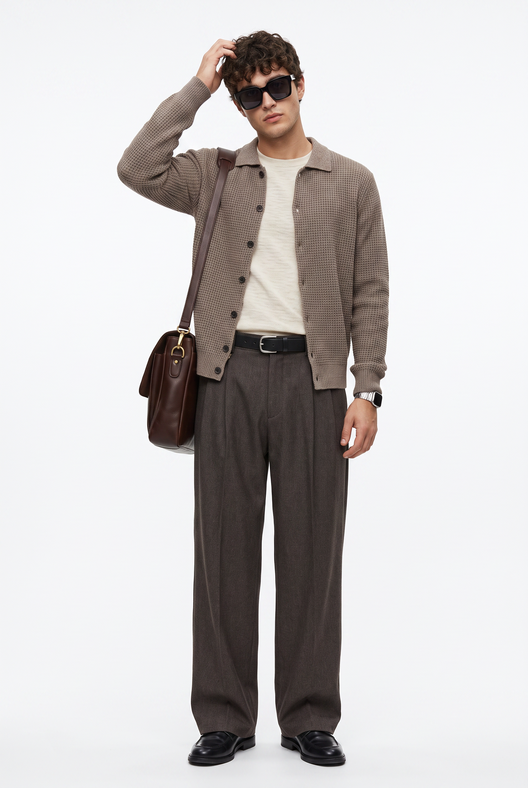 Brown Flat-Front Slim Formal Trousers