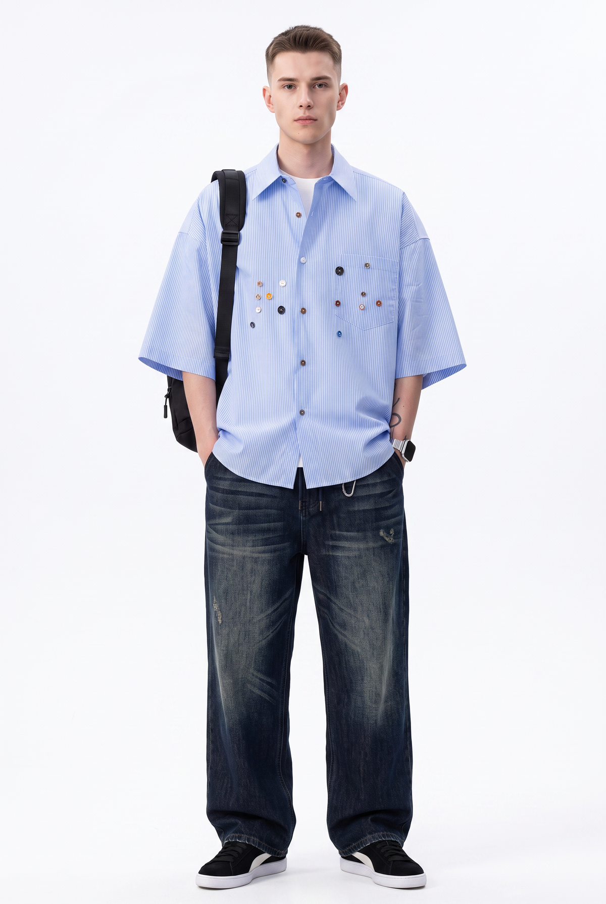 Oversized Striped Blue Button Shirt